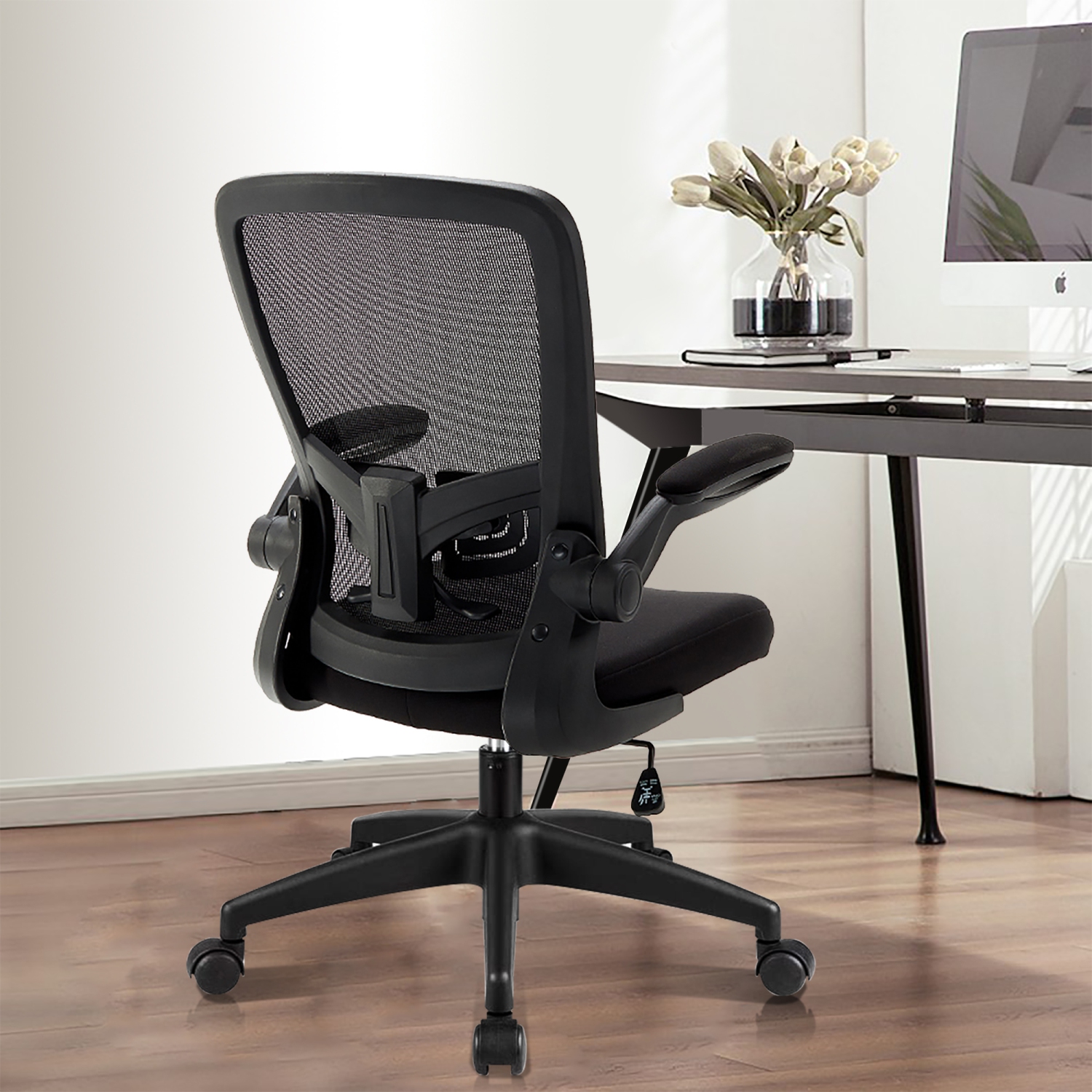 CoolHut Office Chair - Ergonomic Desk Chair with Swivel Lumbar Support and Flip up Arms - Black