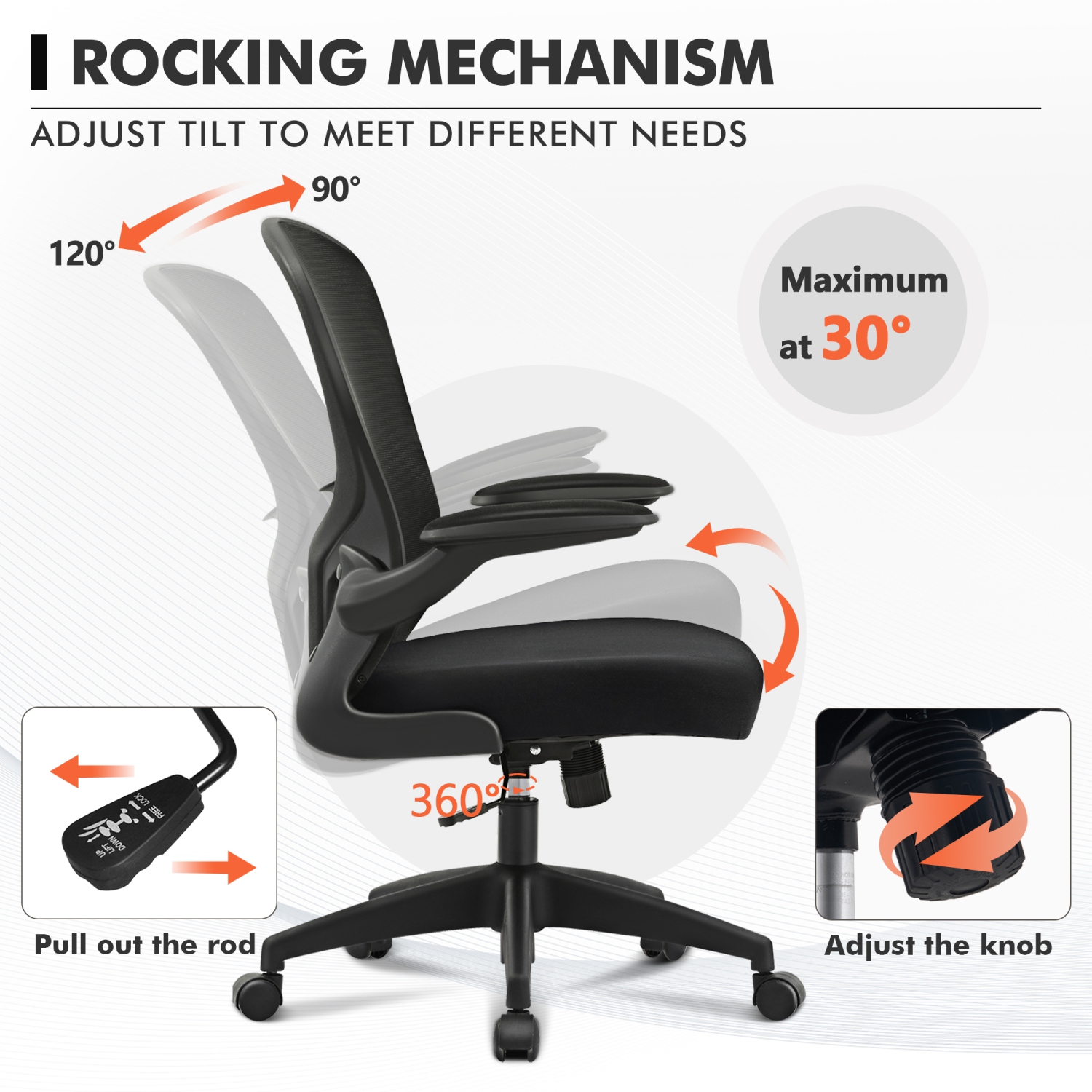Chaise de bureau ergonomique CoolHut avec dossier réglable et filet respirant - Noir