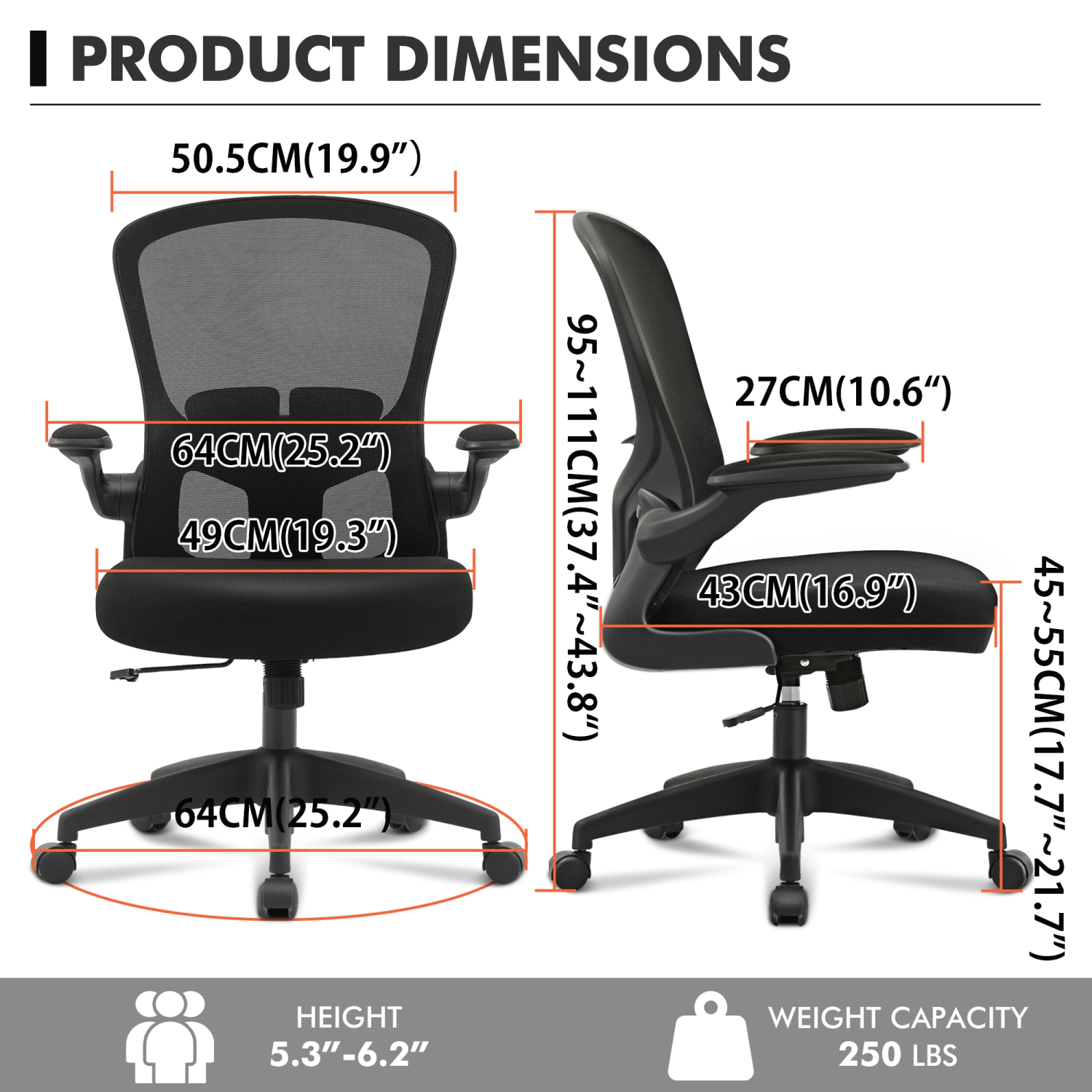 Chaise de bureau ergonomique CoolHut avec dossier réglable et filet respirant - Noir