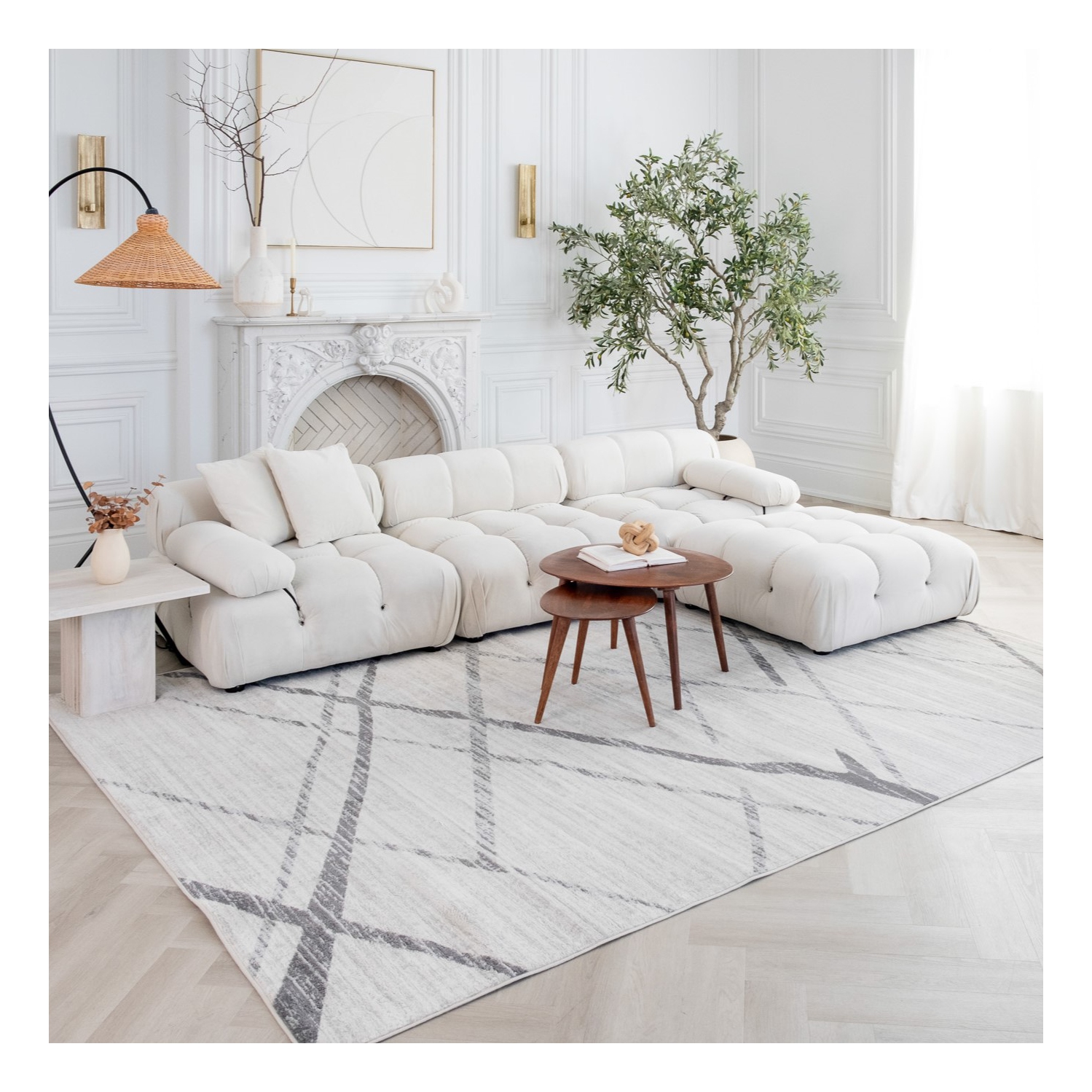 Tapis d'intérieur contemporain abstrait Nira beige/gris Branch