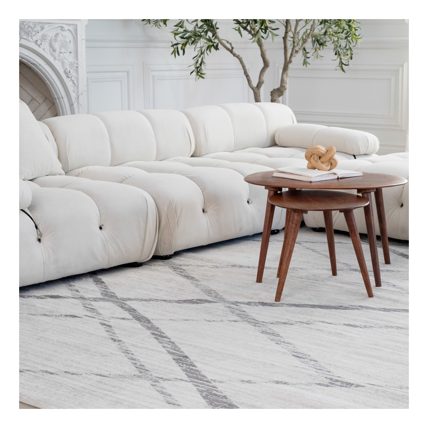 Tapis d'intérieur contemporain abstrait Nira beige/gris Branch