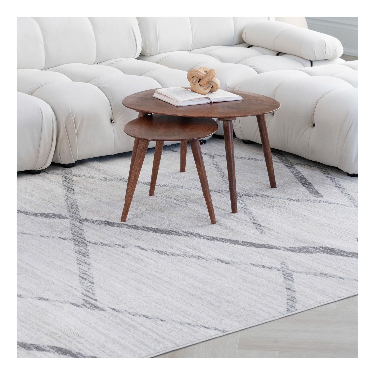 Tapis d'intérieur contemporain abstrait Nira beige/gris Branch