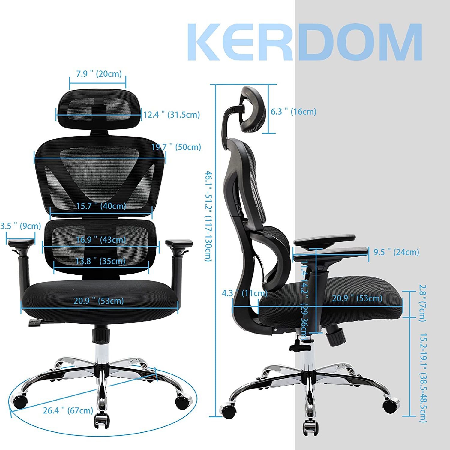 Fauteuil de bureau CoolHut à dossier haut et à hauteur réglable avec accoudoirs 3D - Noir - S