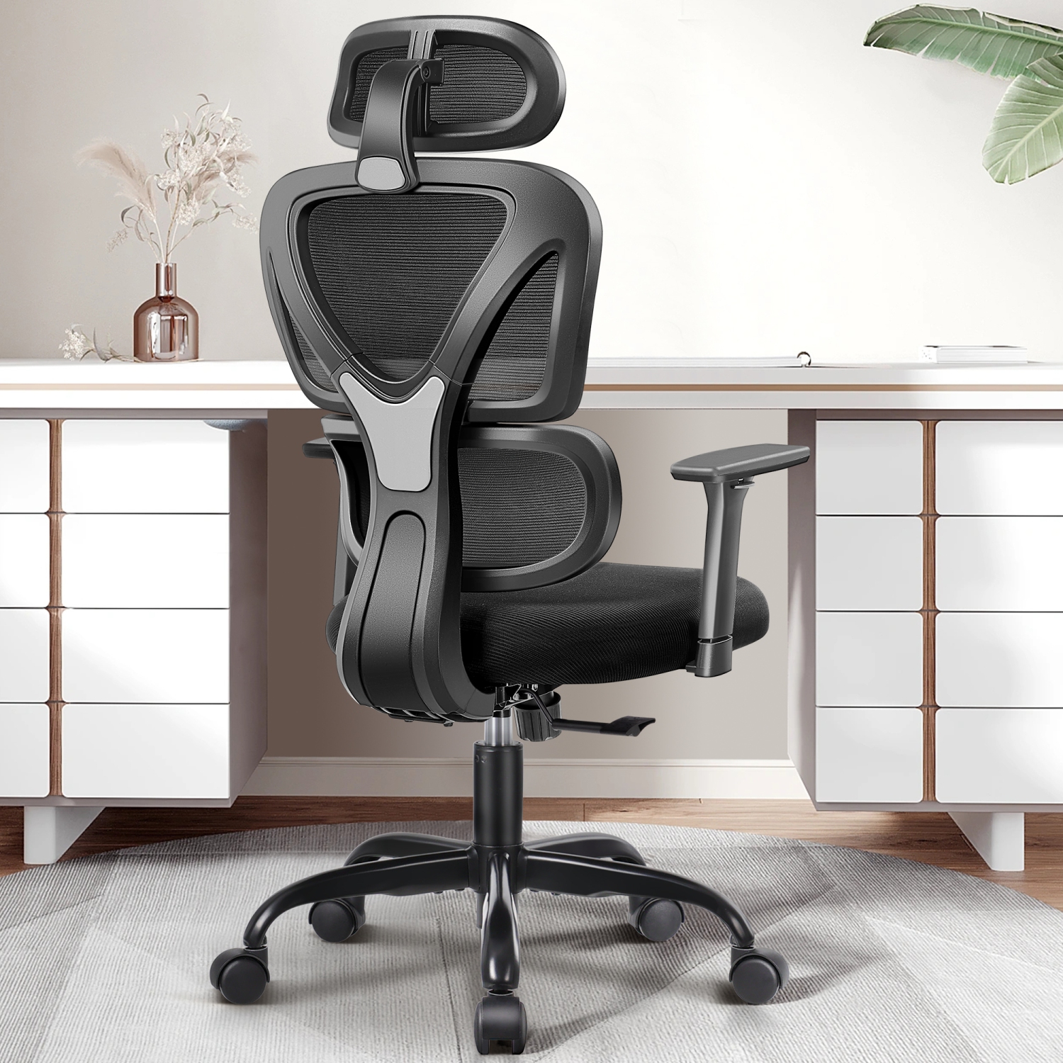 CoolHut Office Chair - Home Desk Chair, Comfy Breathable Mesh Task Chair, High Back Thick Cushion Computer Chair with Headrest and 3D Armrests, Adjustable Height Gaming Chair