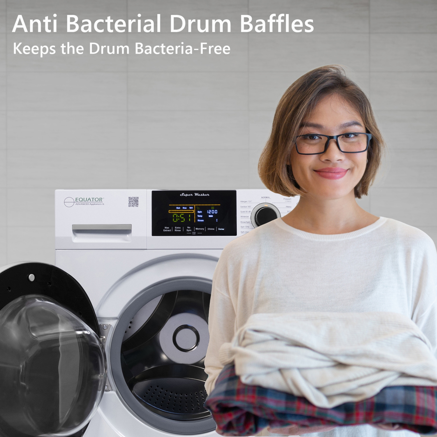 Super laveuse Equator 1,9 pi3/18&nbsp;lb Allergen Sani 1400&nbsp;tr/min 110&nbsp;V blanche pour l'hiver