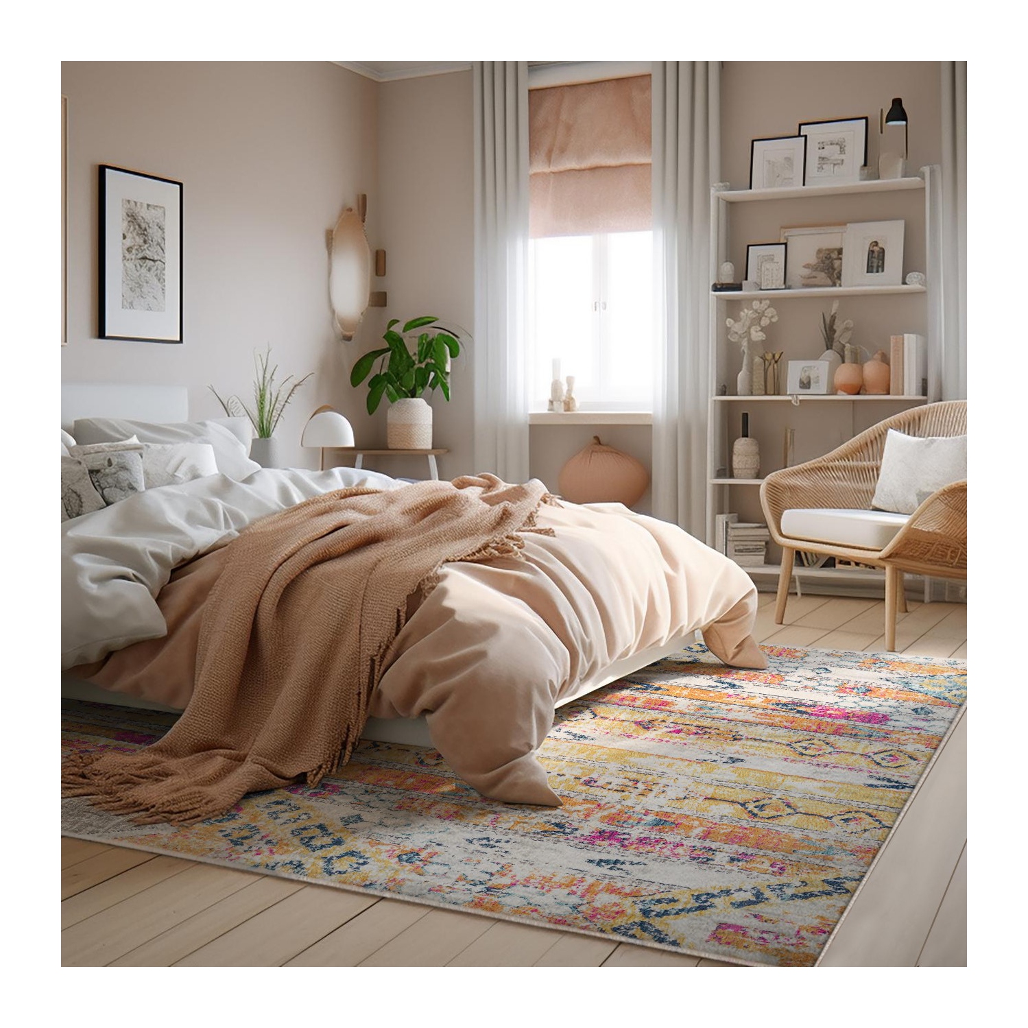 Rug Branch Zaria Contemporary Boho Yellow/Beige Indoor Area Rug