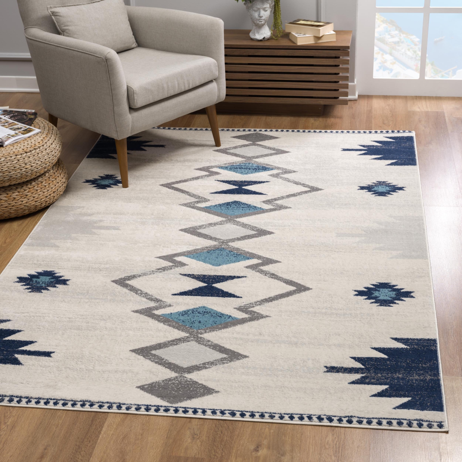 Rustic Rug Top View Blue Rug Branch Mesa Contemporary Southwestern Blue/Beige Indoor Area Rug ...
