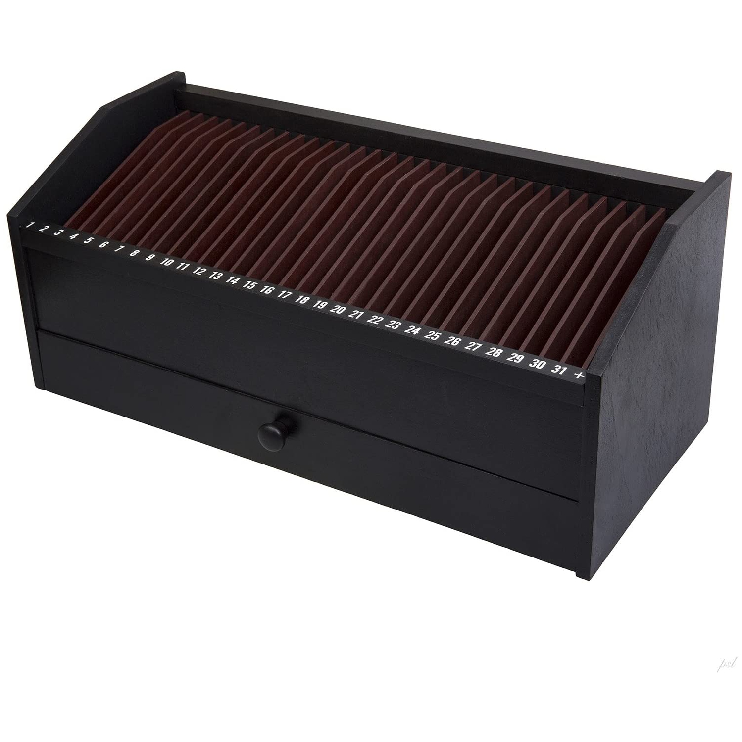 17" - 31 Slot Wooden Bill/Letter Organizer with Drawer - Black by JUMBL