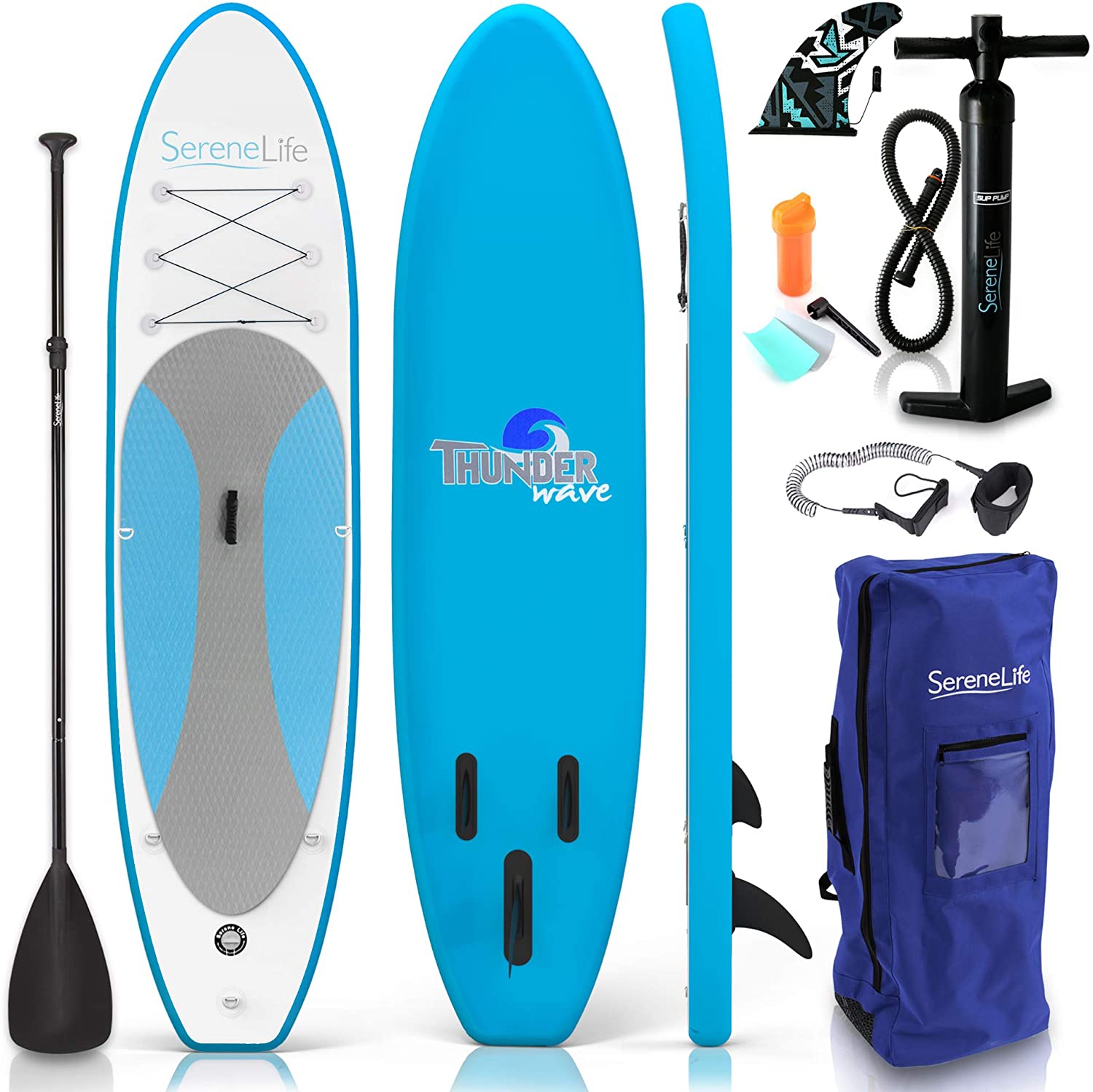 SereneLife Inflatable Stand Up Paddle Board with Premium SUP Accessories & Carry Bag | Wide Stance, Bottom Fin for Paddling, Surf Control, Non-Slip