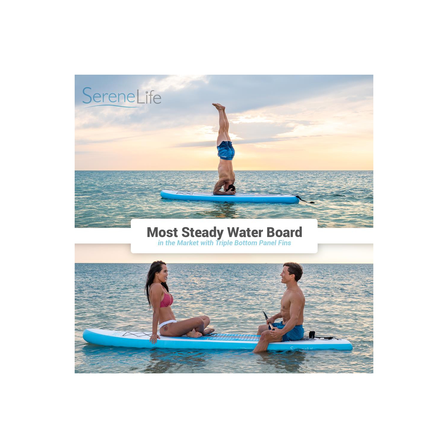 SereneLife Inflatable Stand Up Paddle Board with Premium SUP Accessories & Carry Bag | Wide Stance, Bottom Fin for Paddling, Surf Control, Non-Slip