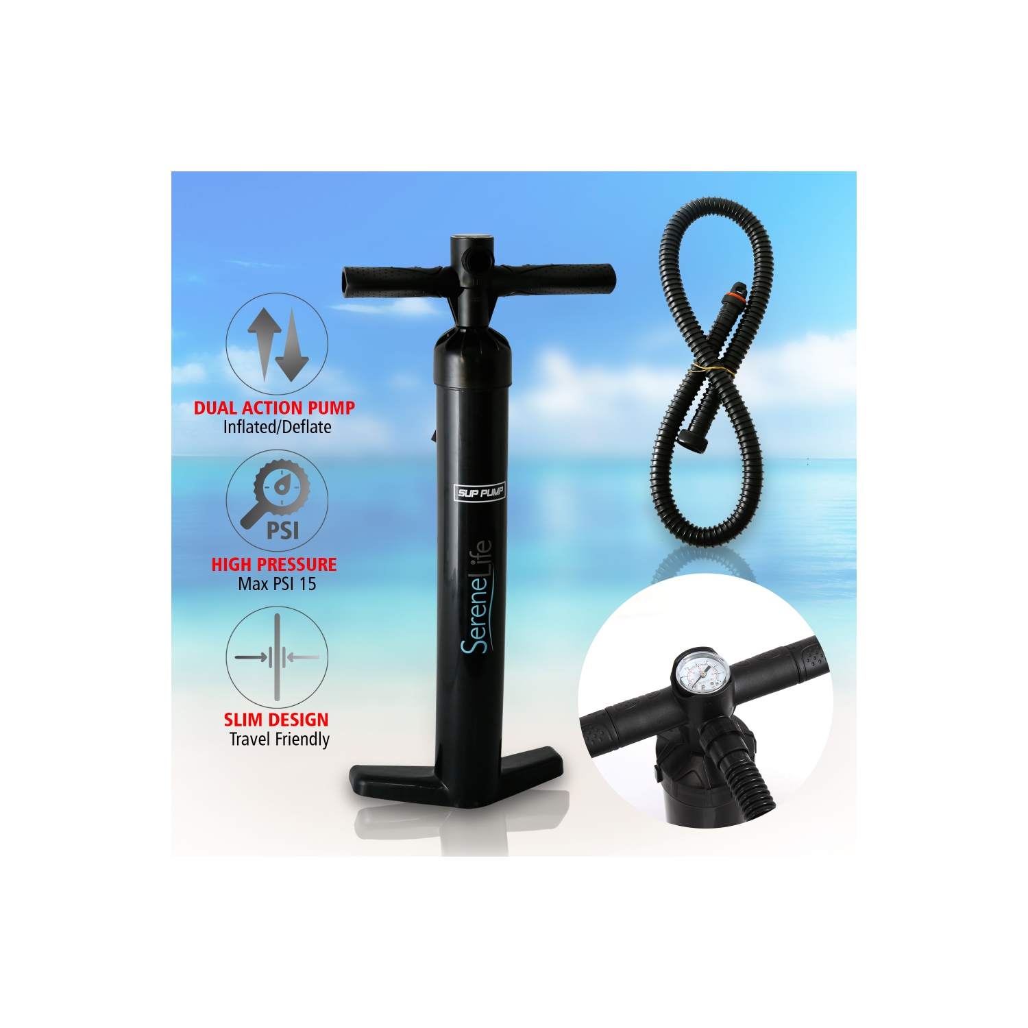 SereneLife Inflatable Stand Up Paddle Board with Premium SUP Accessories & Carry Bag | Wide Stance, Bottom Fin for Paddling, Surf Control, Non-Slip