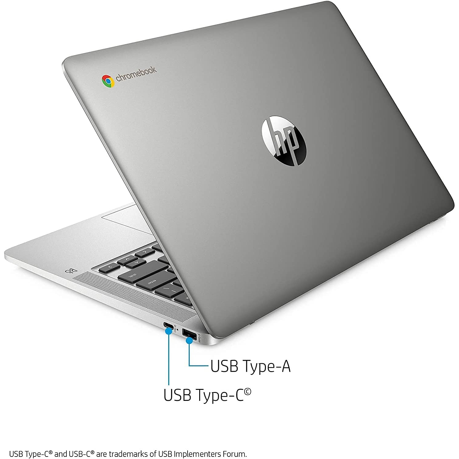 Refurbished - HP 14A-NA0031WM 14" Chromebook: Intel Pentium Silver N5000 Quad Core, 64GB eMMC, 4GB RAM, Webcam, Silver, Chrome OS "â€œ