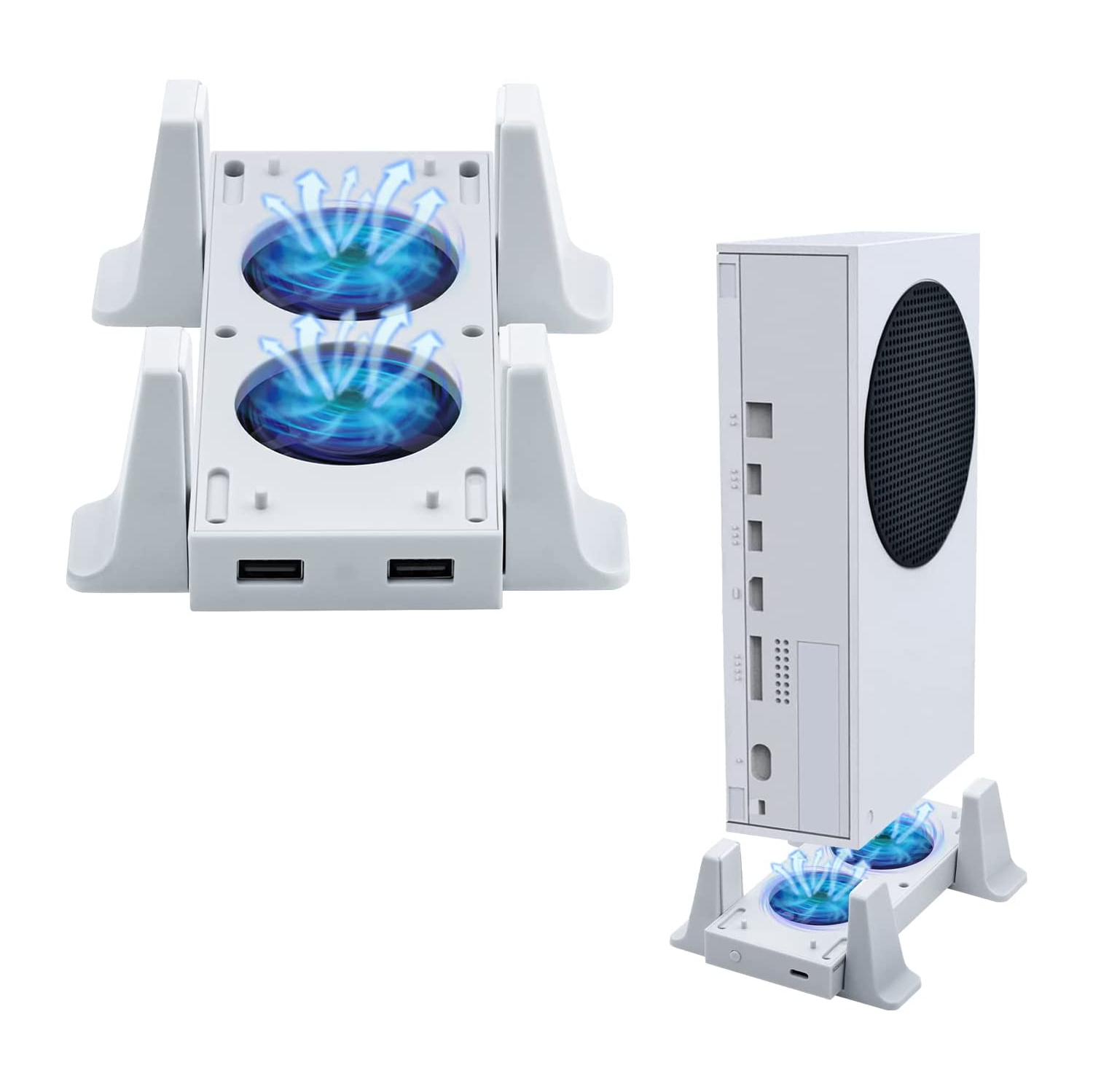 Support vertical + ventilateur refroidissement + station recharge Xbox Series S/ports USB - Blanc