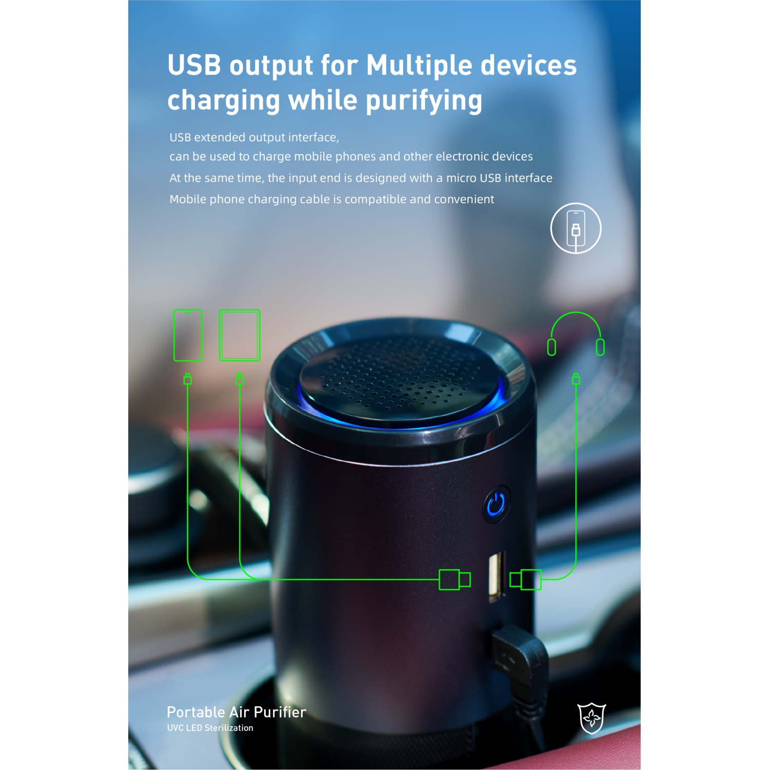 ULTREND Purificateur d'air portable UV pour voiture de bureau à domicile | Filtre HEPA H13 | Aromathérapie