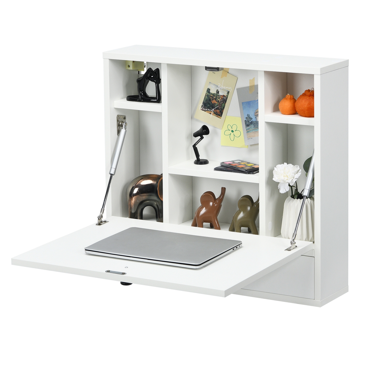 Topbuy Wall Mount Floating Desk Foldable Space Saving Laptop Workstation with Storage Drawer and Shelves Black/White