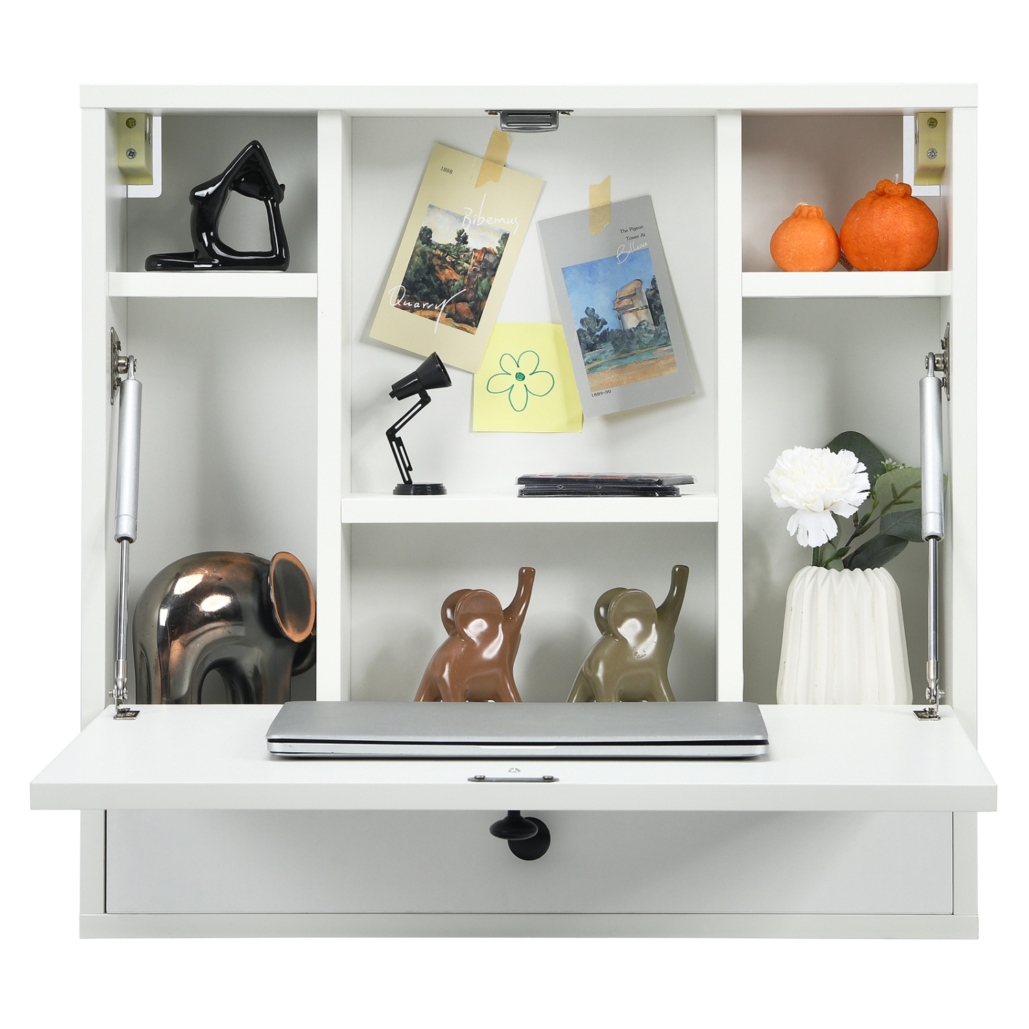 Topbuy Wall Mount Floating Desk Foldable Space Saving Laptop Workstation with Storage Drawer and Shelves Black/White