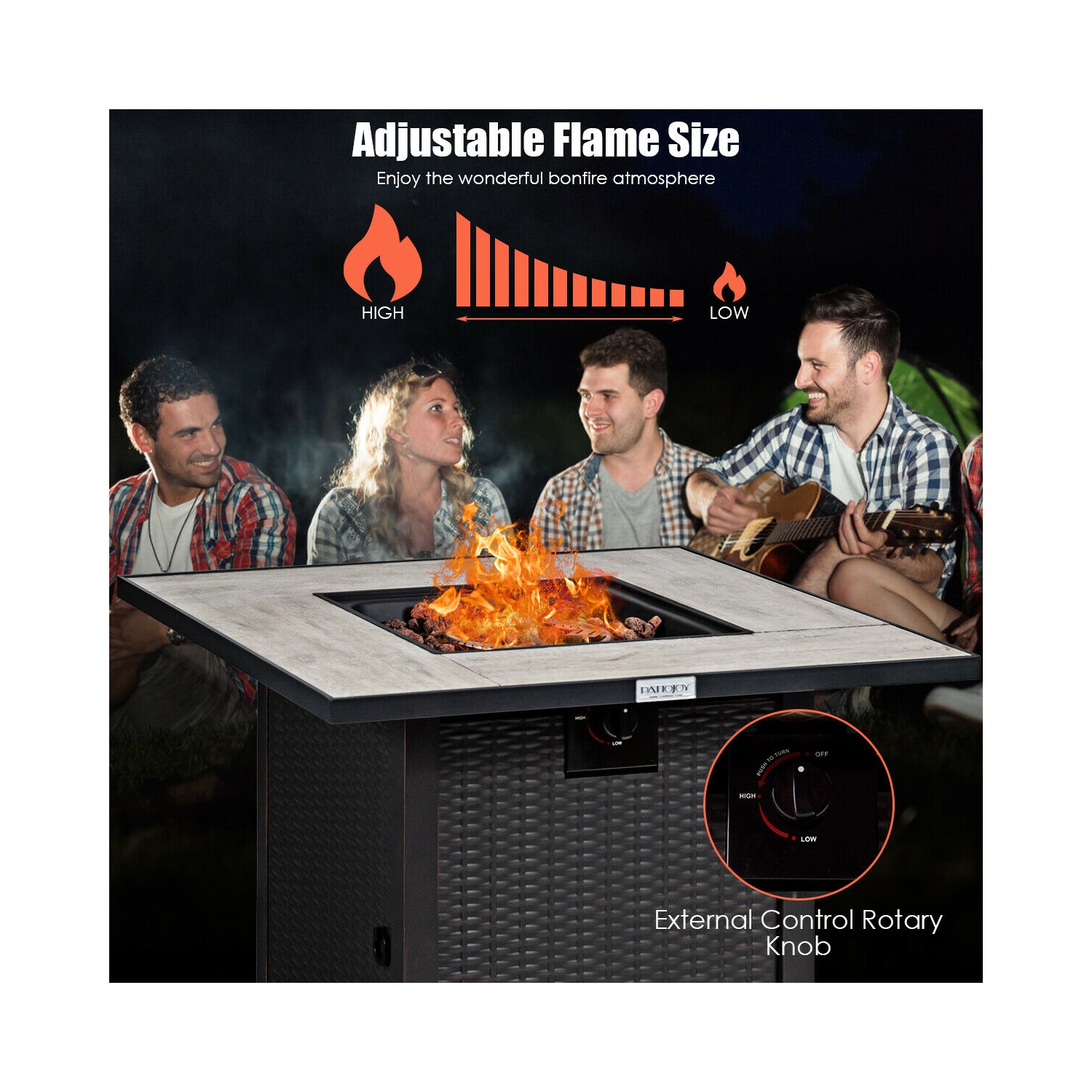 Topbuy 50,000 BTU Square Outdoor Propane Fire Pit Table with Waterproof Cover Lava Rock