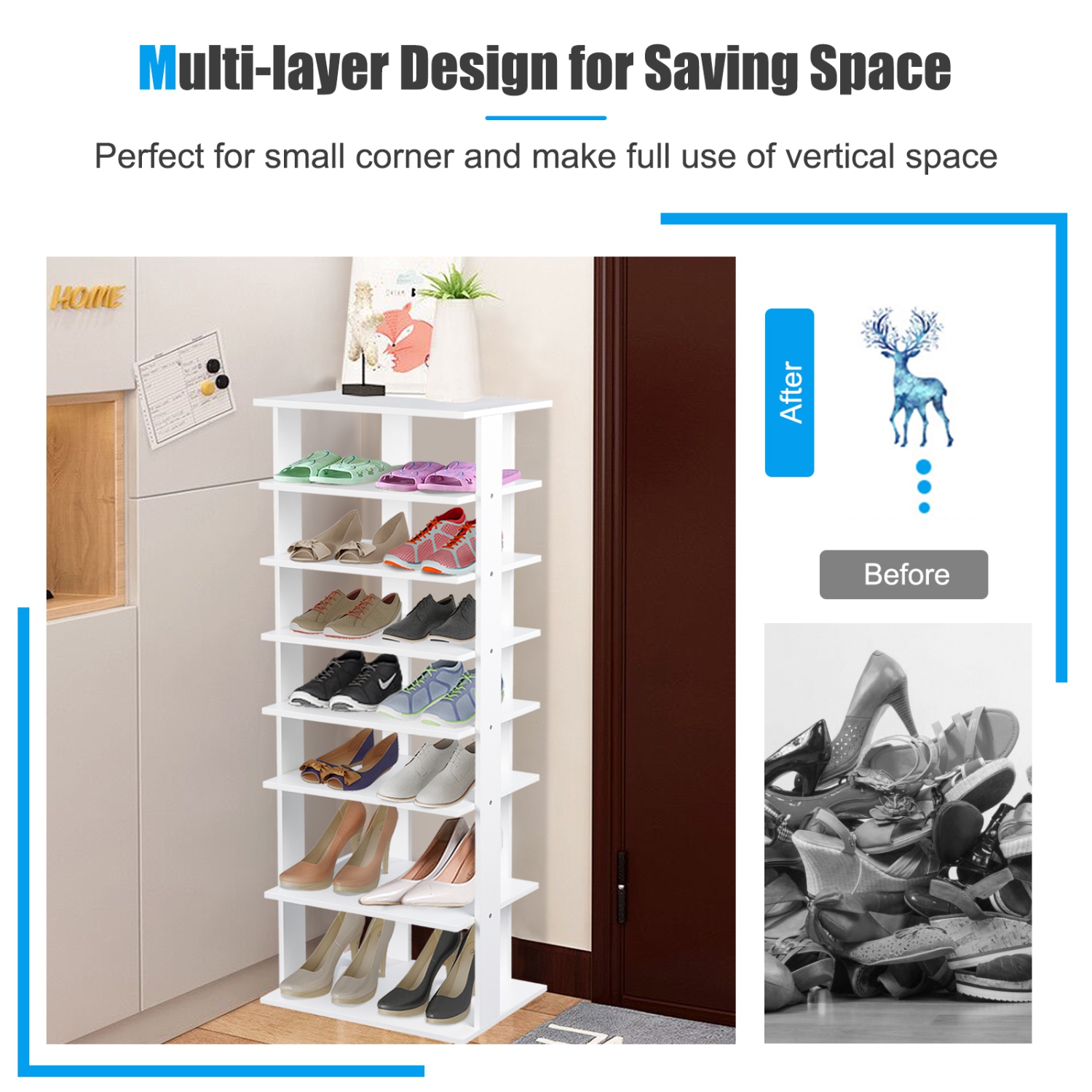 Topbuy 7-Tier Shoe Rack Free Standing Shelf Storage Modern Shoe Rack Organizer Brown/Black/White