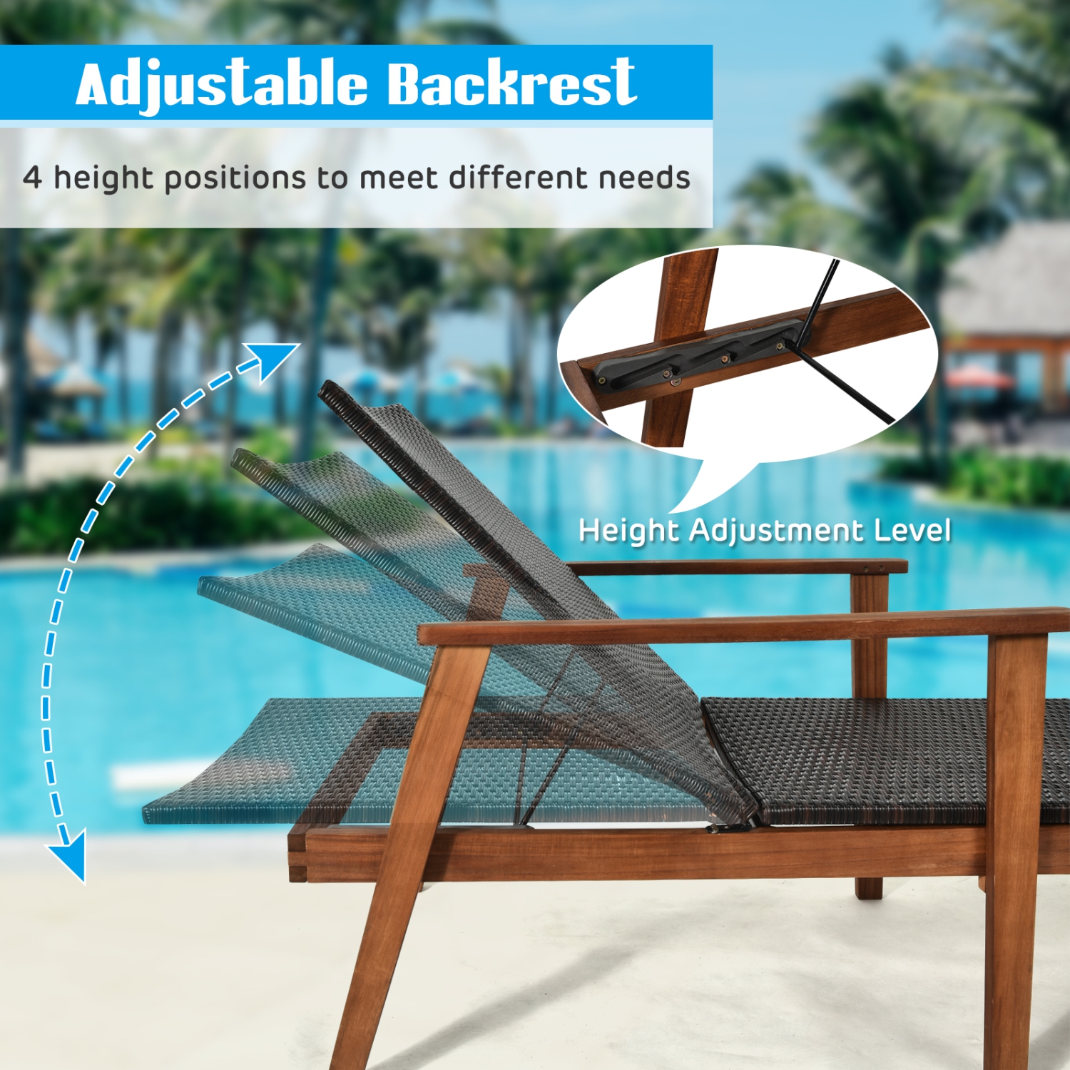Patiojoy 3PCS Chaise Lounge Set 4-Level Folding Chaise Lounge Adjustable Outdoor Beach with Wicker Side Table