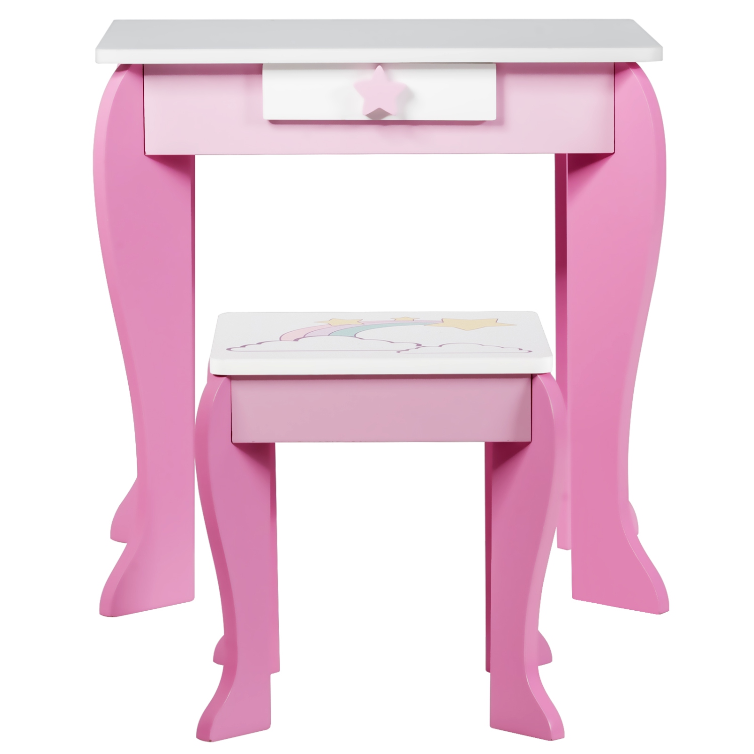 Topbuy 2-in-1 Kids Vanity Set Makeup Table & Chair Set for Toddlers w/Detachable Mirror Pink/White