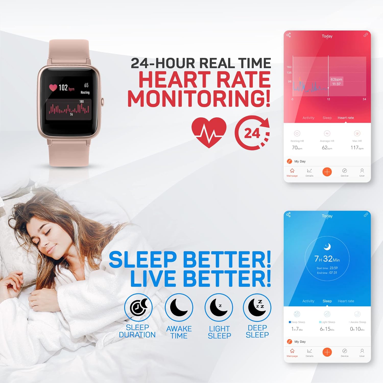 ULTREND | Gleam | Fitness Tracker | Smart Watch for Android and iPhones