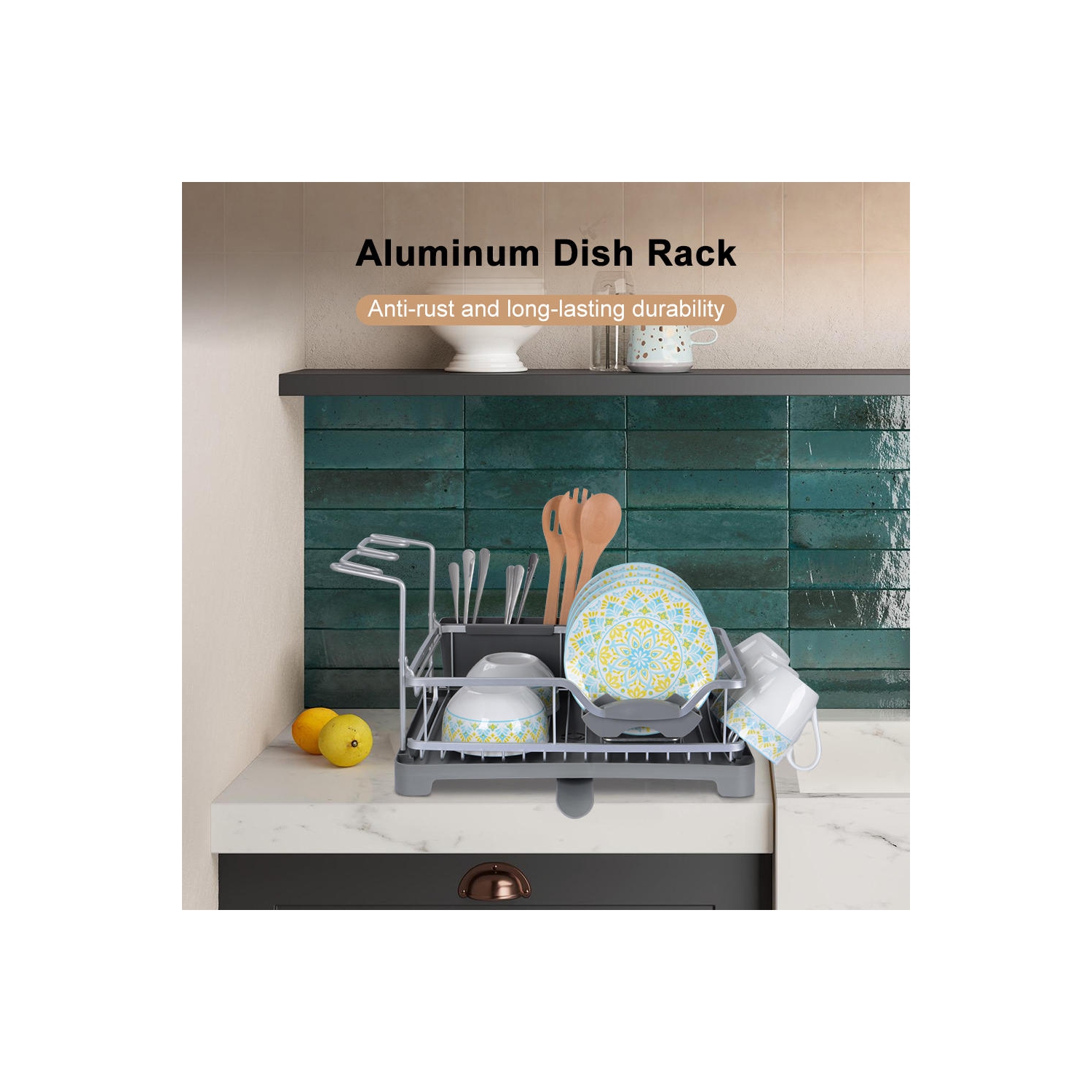 Support de séchage pour égouttoir à vaisselle en aluminium, rangement pour égouttoir à vaisselle de cuisine avec porte-couverts et porte-verre à vin