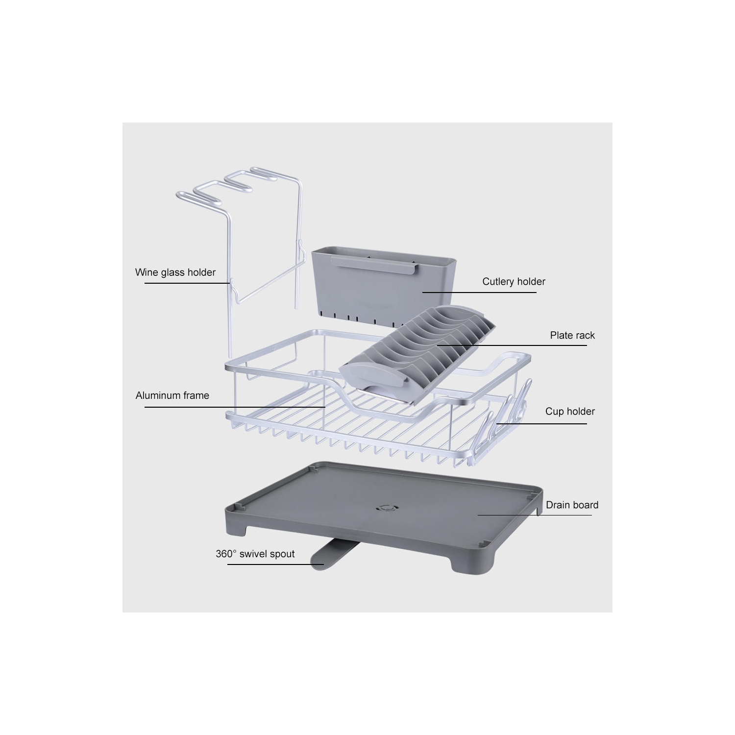 Support de séchage pour égouttoir à vaisselle en aluminium, rangement pour égouttoir à vaisselle de cuisine avec porte-couverts et porte-verre à vin