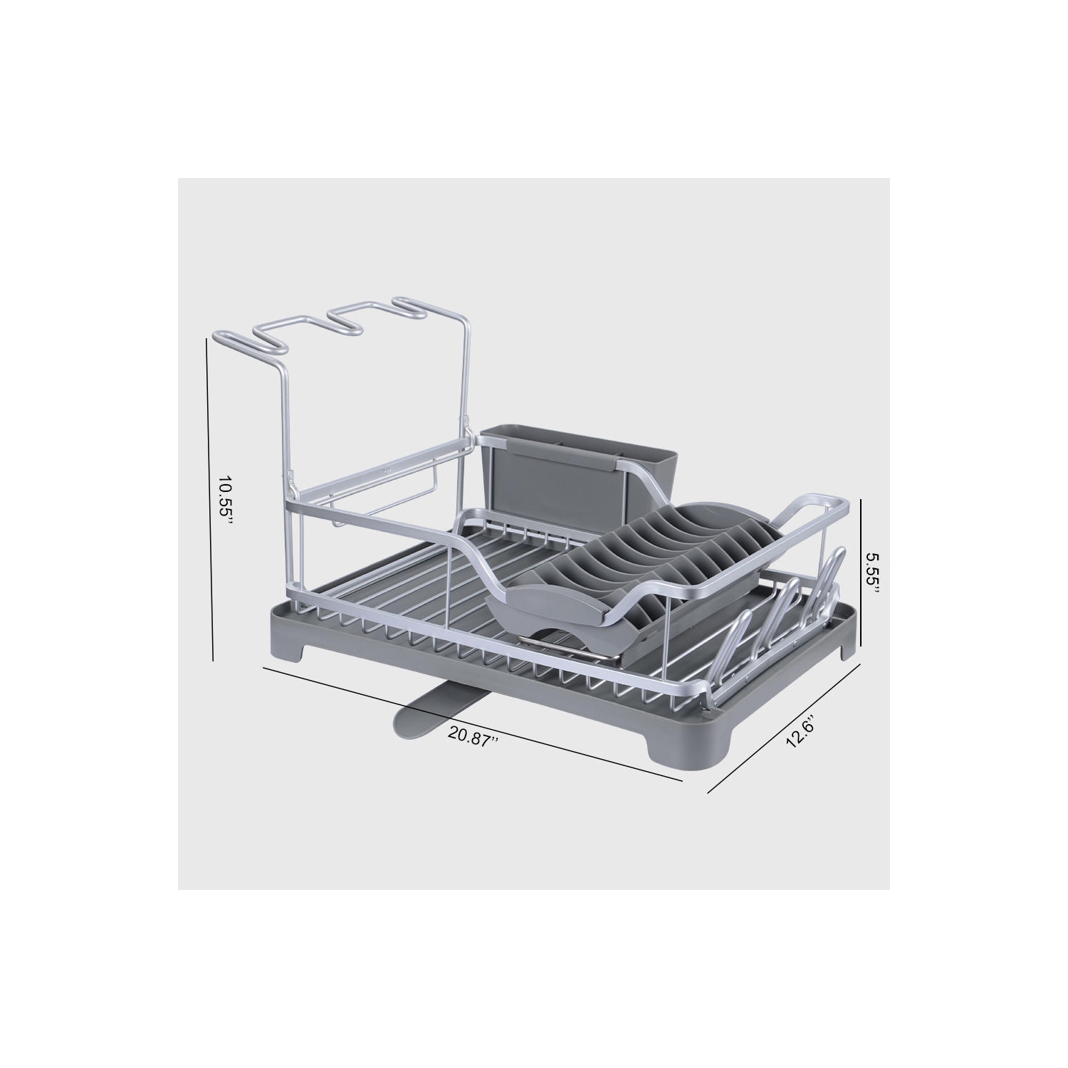 Support de séchage pour égouttoir à vaisselle en aluminium, rangement pour égouttoir à vaisselle de cuisine avec porte-couverts et porte-verre à vin