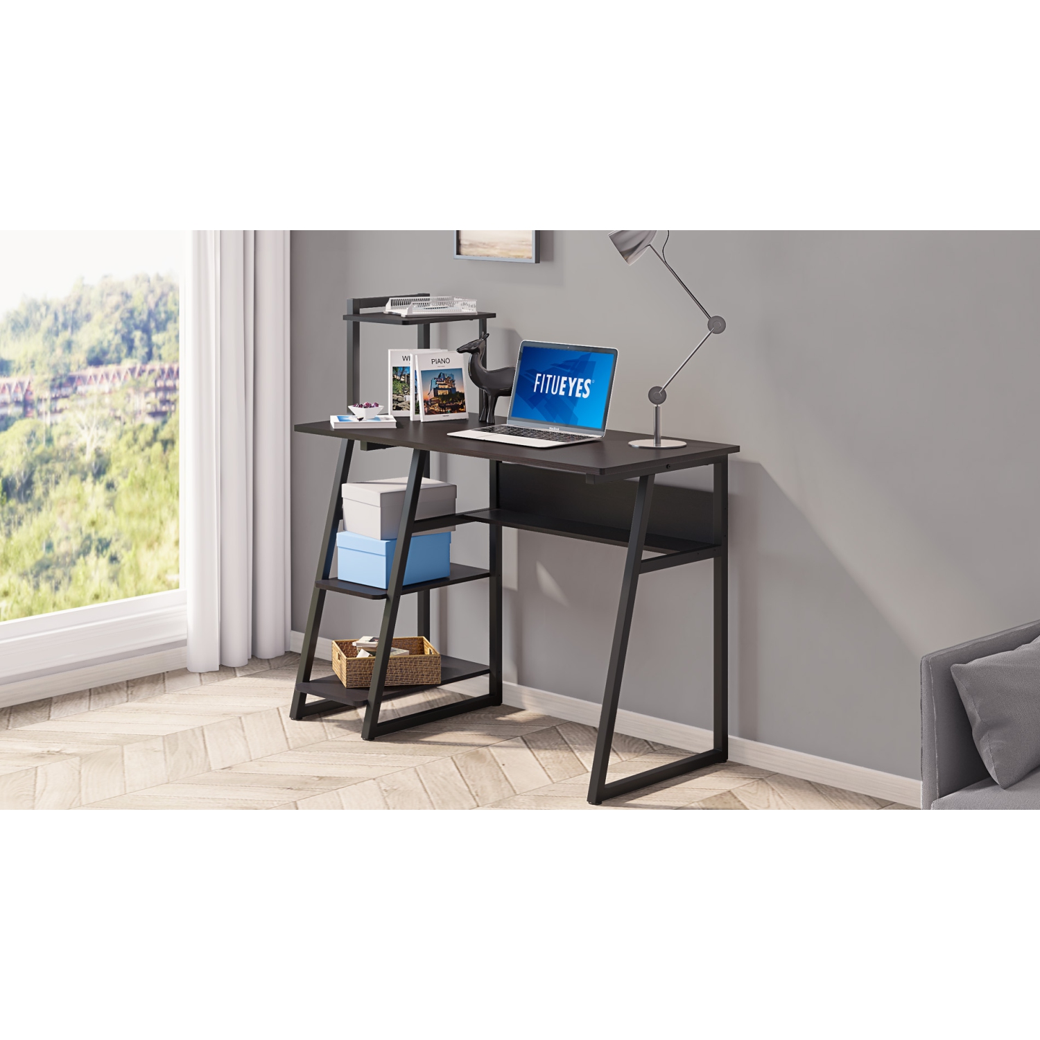 FITUEYES Computer Desk with Shelves,Home Office Writing Table with Bookshelf,40 Inch Modern Style PC Desk for Small Space,Black