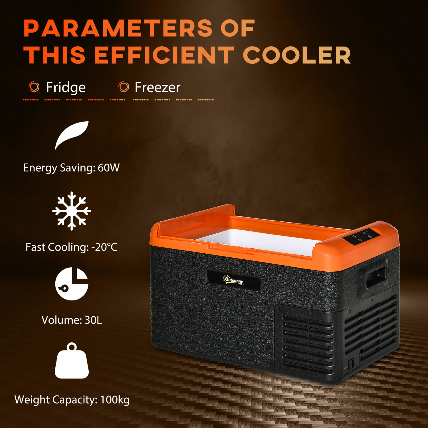 Réfrigérateur pour l'auto de 32 pintes Outsunny, congélateur portatif, glacière électrique avec 12/24&nbsp;V DC et 100-240&nbsp;V AC pour le camping,