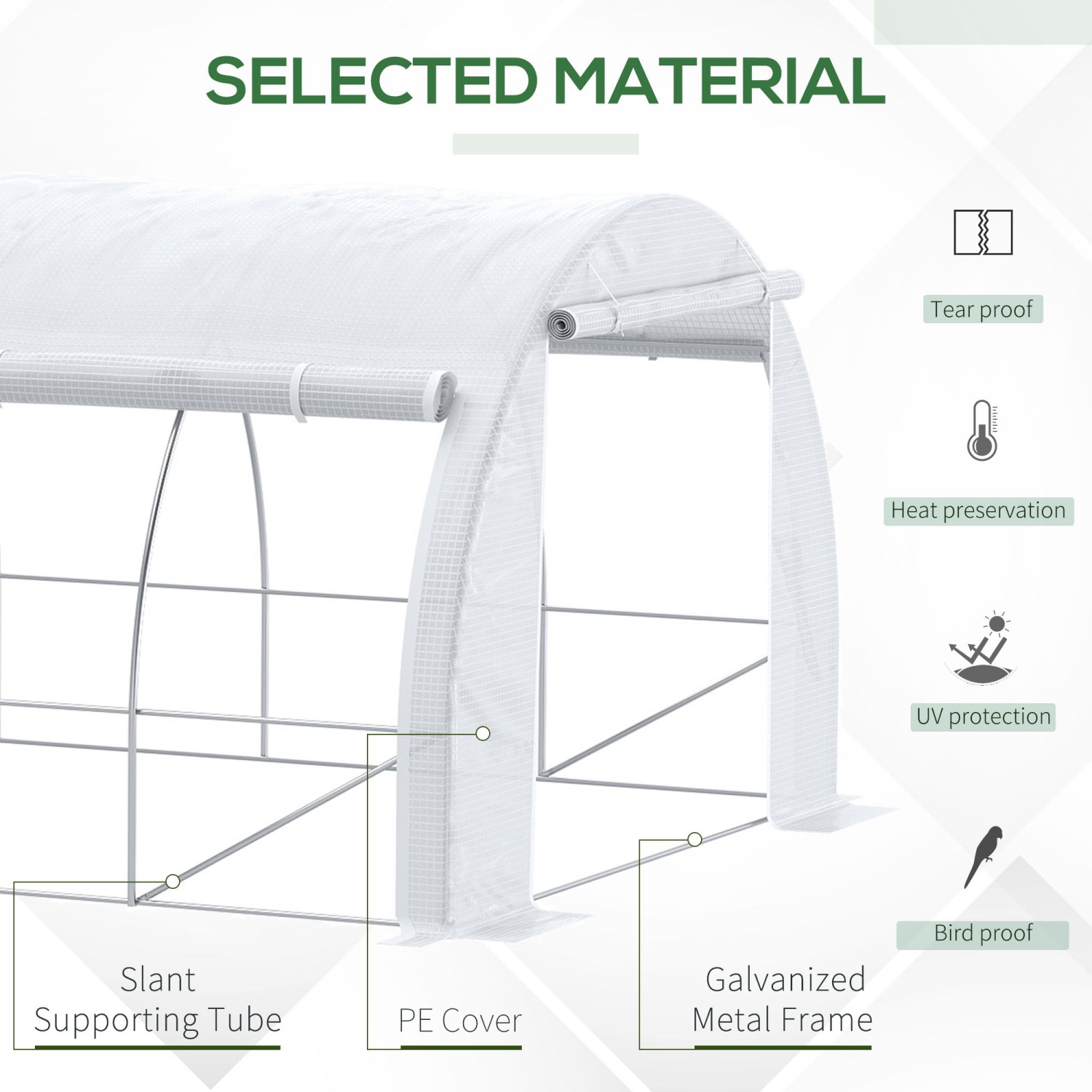 Outsunny Large Walk-in Greenhouse, 20'x10'x6' Tunnel Greenhouse with Zippered Door and 12 Roll-up Windows, Outdoor Green House for Garden Plant, White