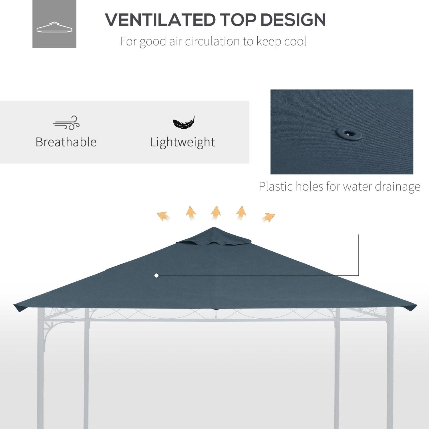 Outsunny 9.8' x 9.7' Square Gazebo Canopy Replacement UV Protected Top Cover Sun Shade Grey
