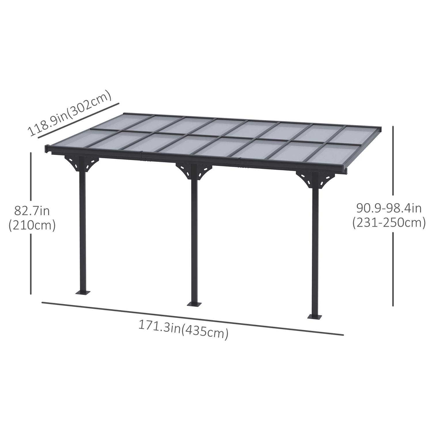 Pavillon de jardin en polycarbonate pergola à toit rigide extérieur de 14.5 x 10 pi d’Outsunny avec hauteur réglable, cadre en aluminium et