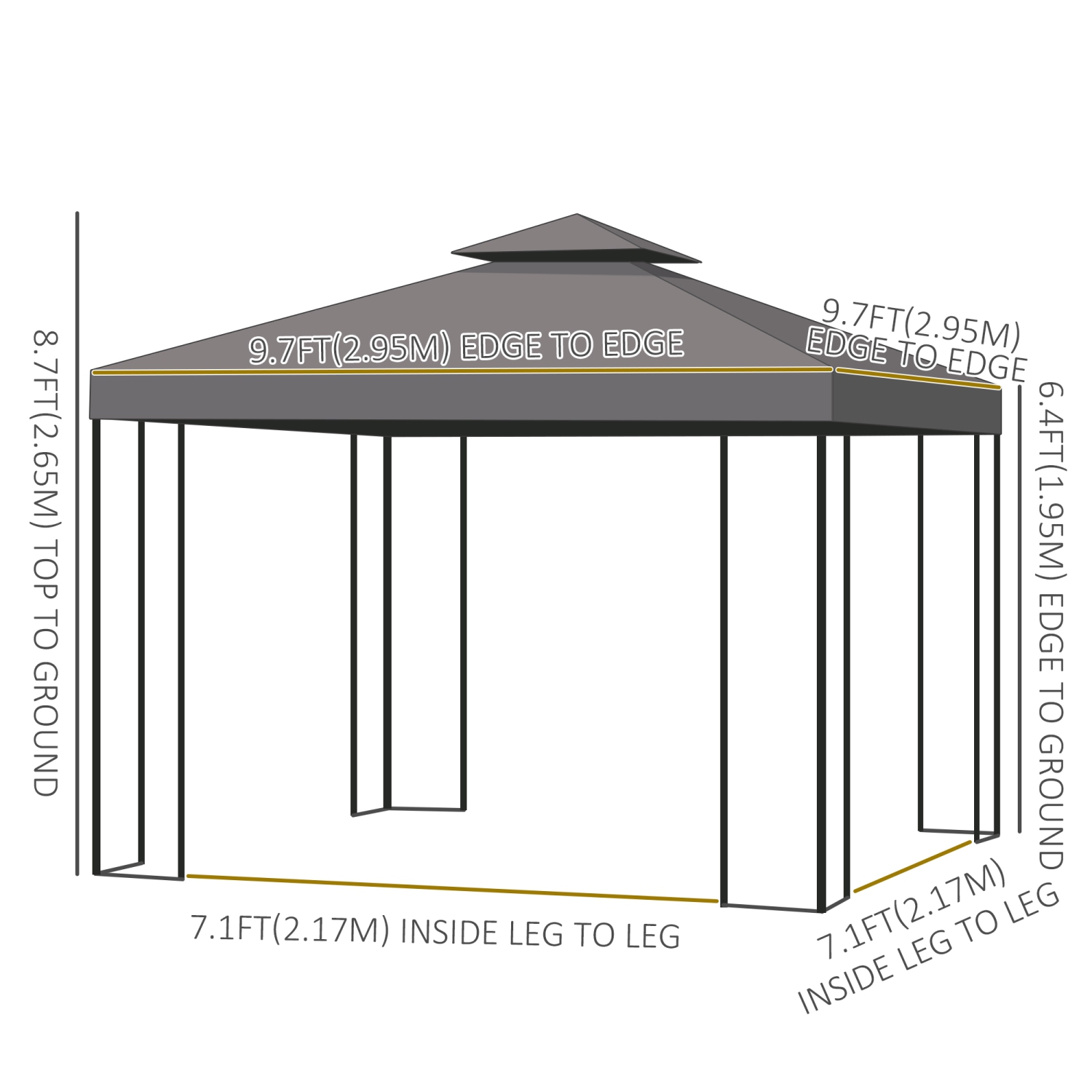 Outsunny 10' x 10' Patio Gazebo Outdoor, Canopy Shelter with Double-tier Roof, Pavilion Sidewalls for Garden Events, Brown