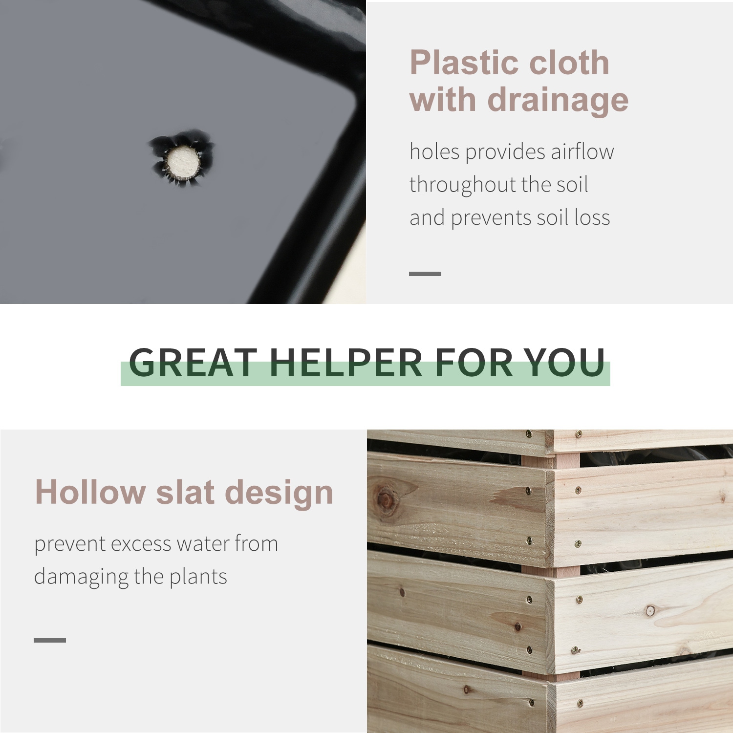 Outsunny 4PCS Wooden Raised Beds for Garden, DIY Shape Elevated Planter Box Kit with Bed Liner for Flowers Vegetables, Outdoor Indoor Planting Box