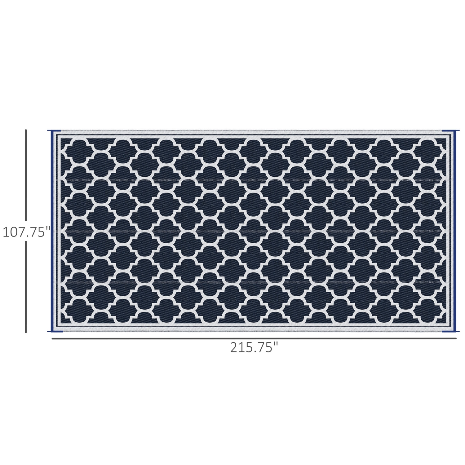 Outsunny Reversible Outdoor RV Rug, 9' x 18' Patio Floor Mat, Plastic Straw Rug for Backyard, Deck, Picnic, Beach, Camping, Dark Blue, White