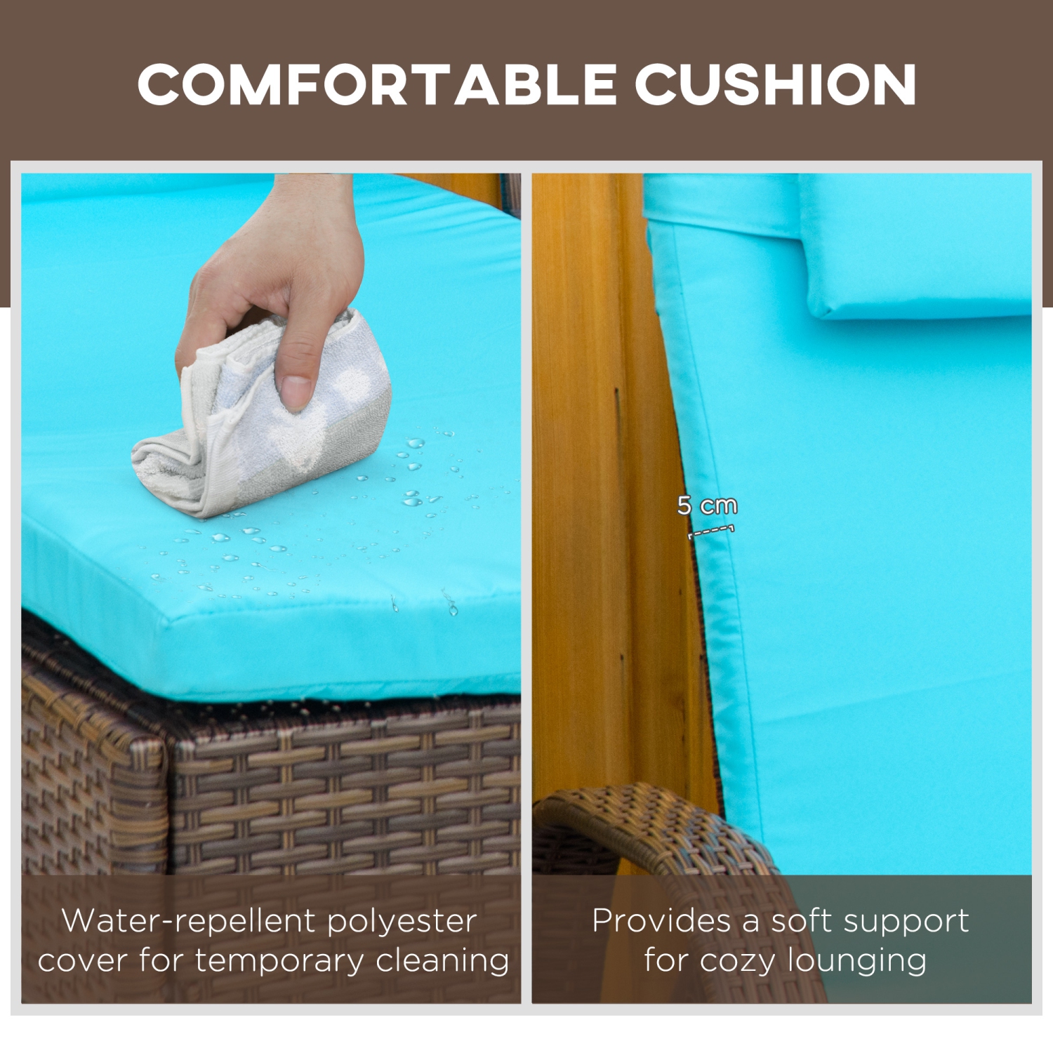 Outsunny 3 Pieces Wicker Patio Lounger Set with Table, PE Rattan Outdoor Lounge Chair Set with Cushions, Wheels, 5-Level Reclining Backrest,