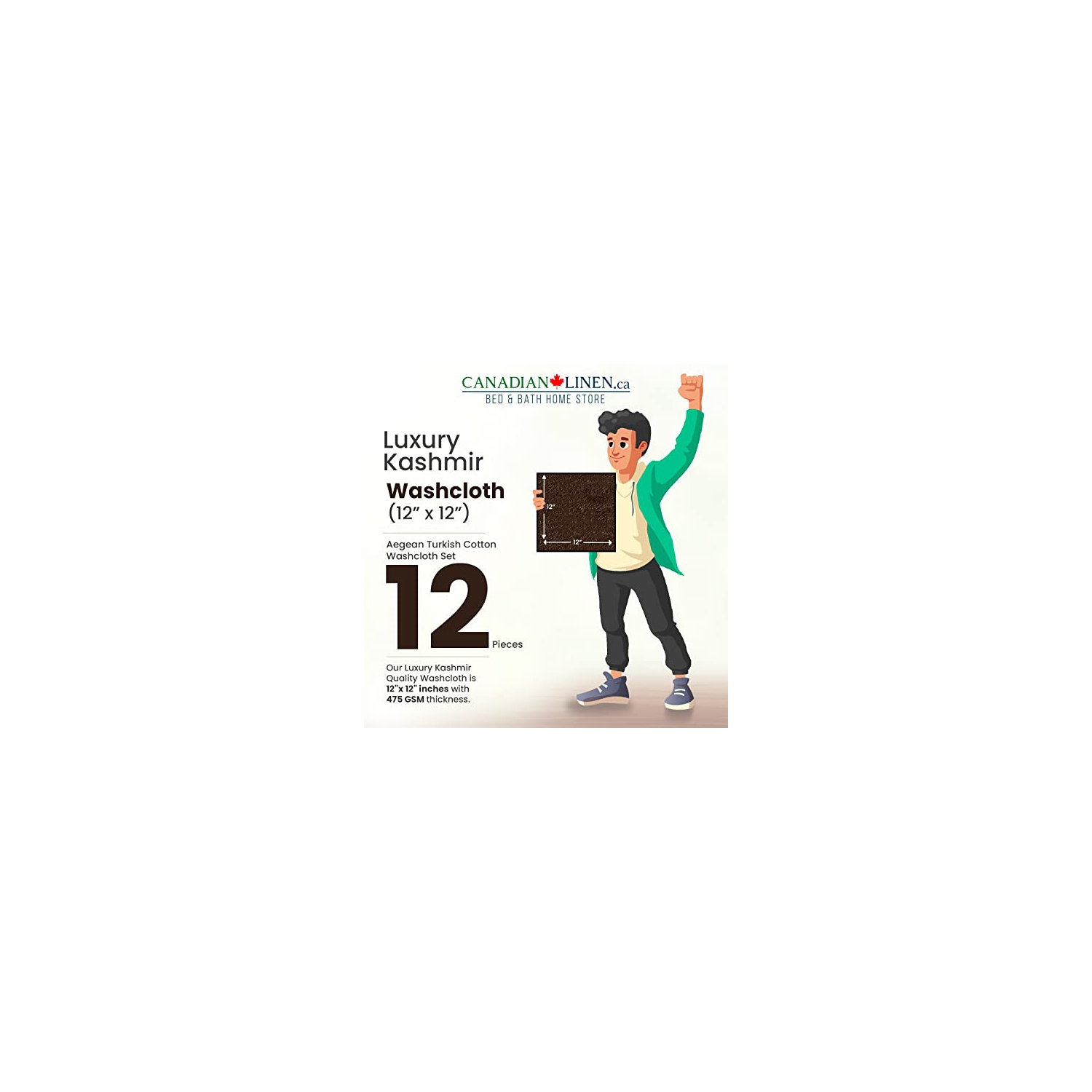 Ensemble de débarbouillettes de luxe Canadian Linen, 12 débarbouillettes de 12 x x12 po 475&nbsp;GSM Aegean coton turc serviettes de salle de bain en