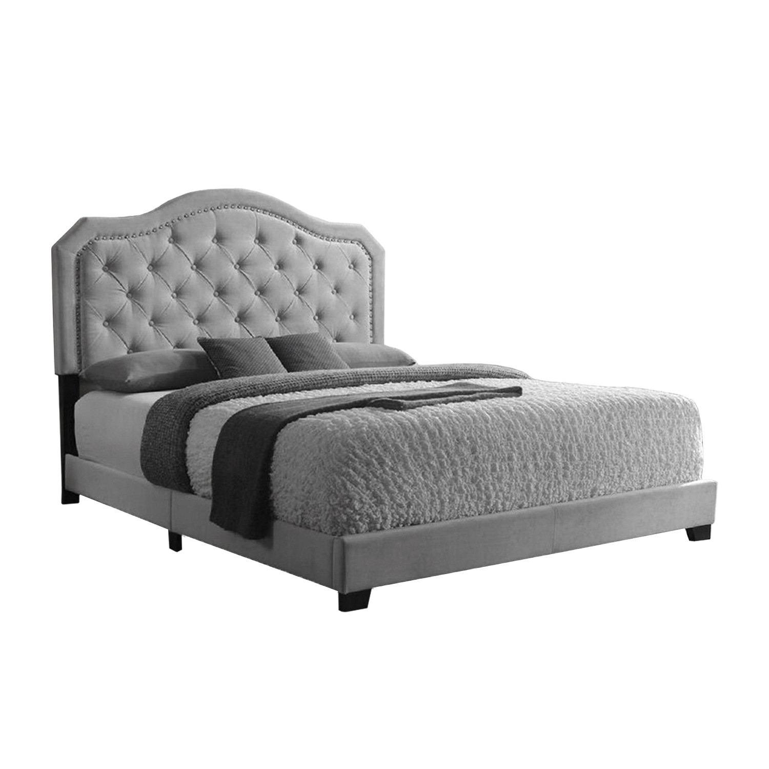 Queensons Helen Queen Size Platform Bed in Grey Velvet