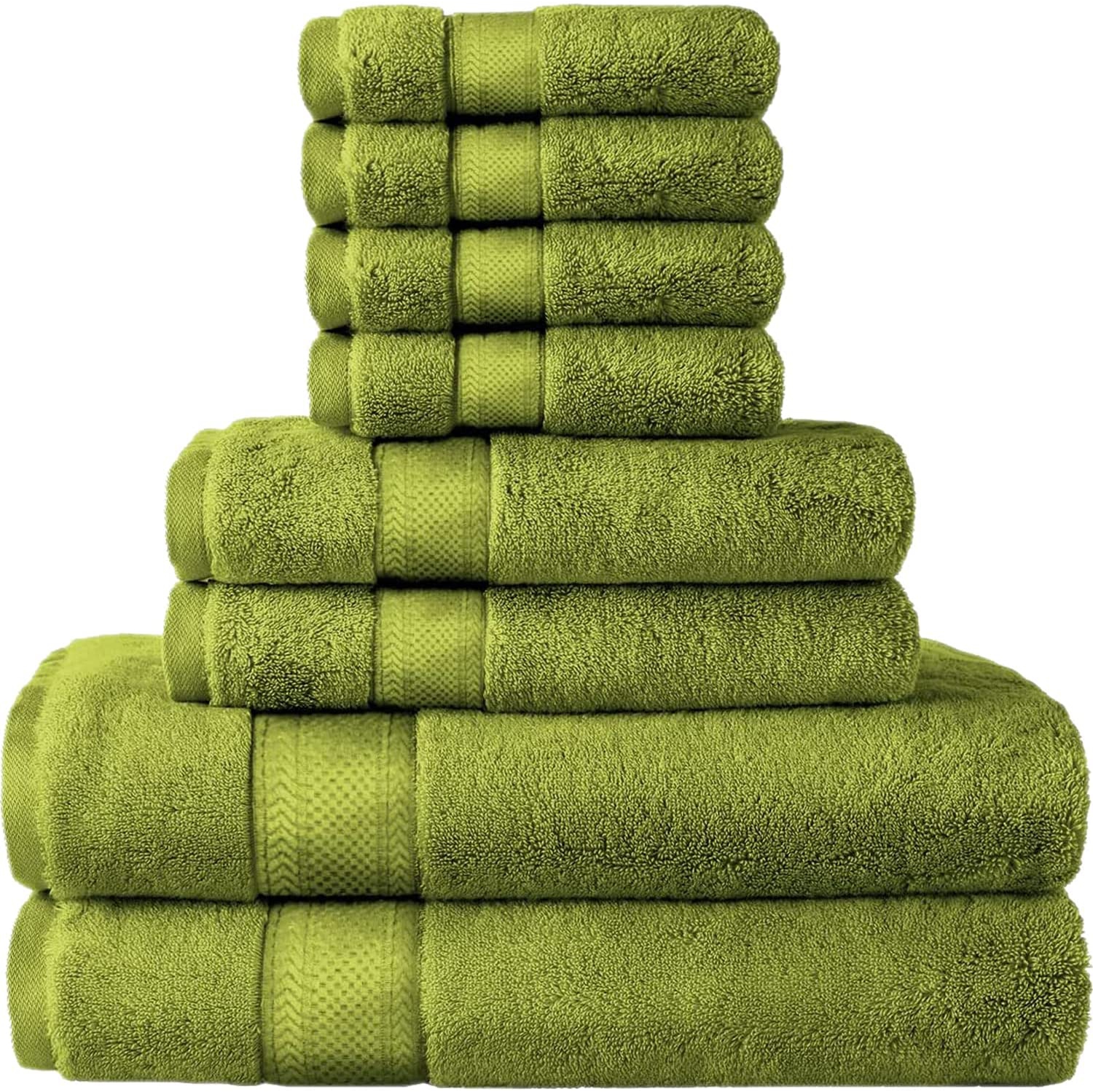 Canadian Linen Luxury Green Color Bathroom Towel Set 8 Pack, 2 Bath Towels 27"x54" 600 GSM, 2 Hand Towels 16"x27", 4 Wash Cloths 12"x12" Soft Absorbent Aegean Turkish Cotton Towels