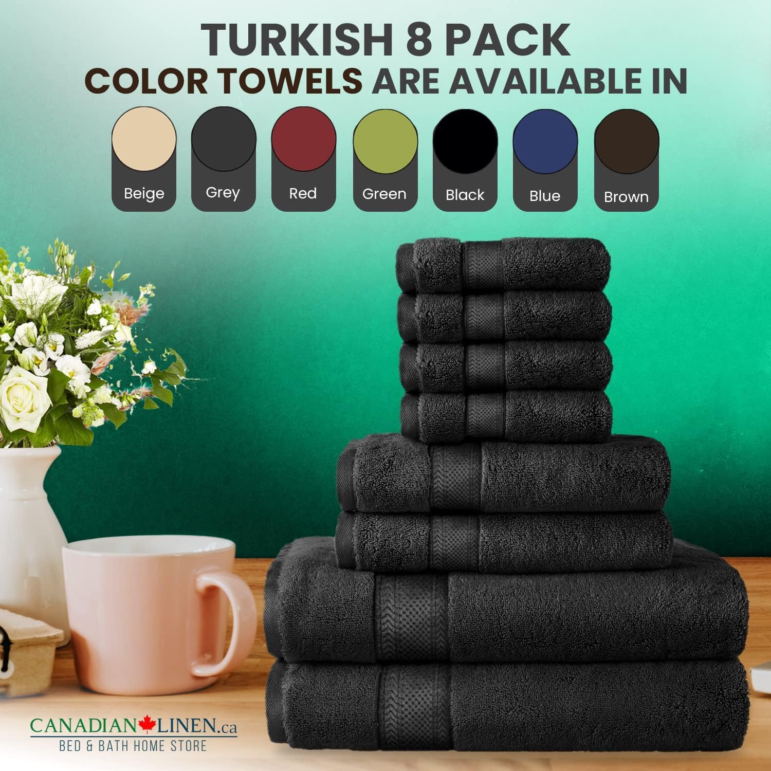 Canadian Linen Luxury Turkish Cotton Bathroom Towel Set 8 Pack 2 Large Bath Towels, 2 Hand Towels, 4 Washcloth Soft Absorbent Quick Dry Spa Shower