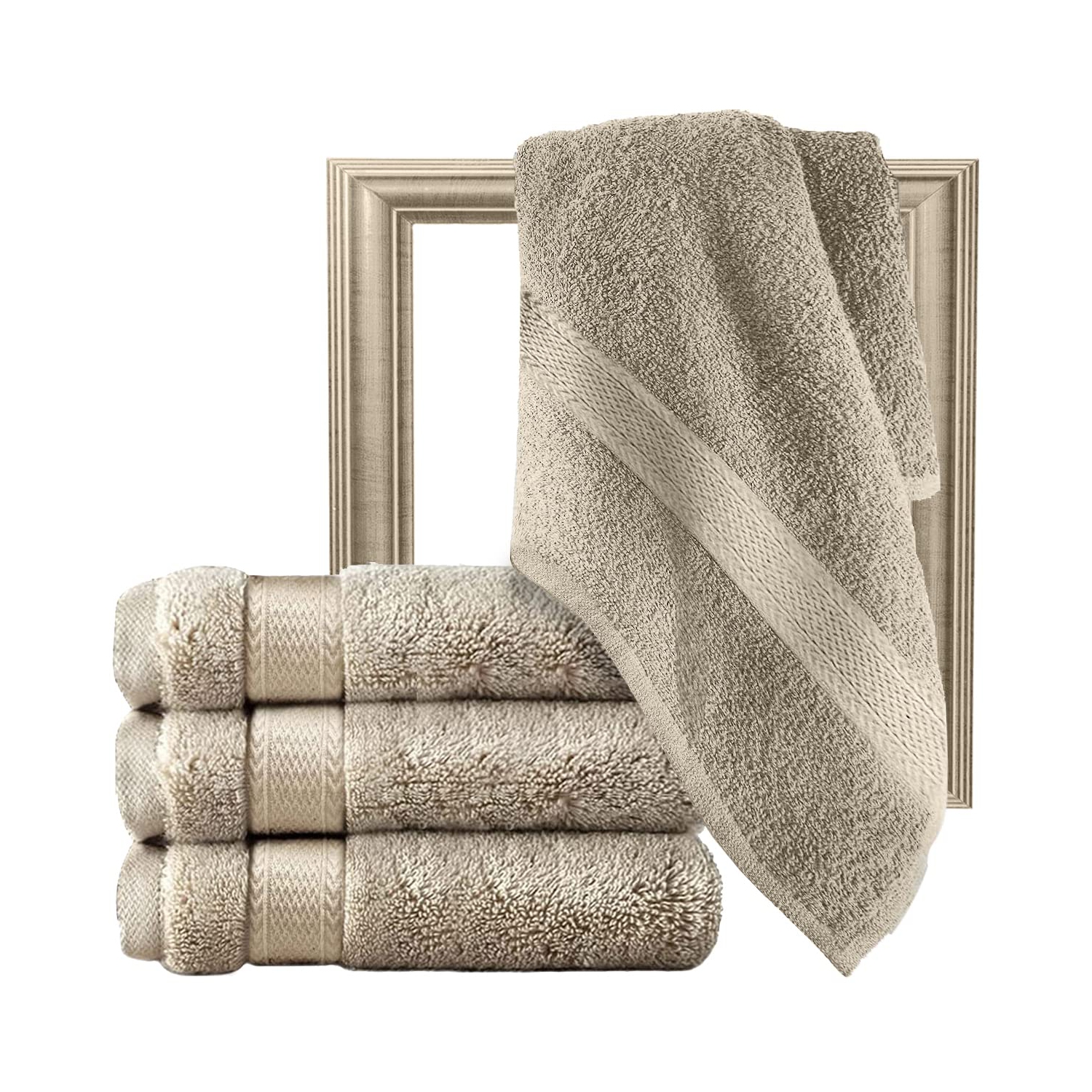 cream colored bath towels