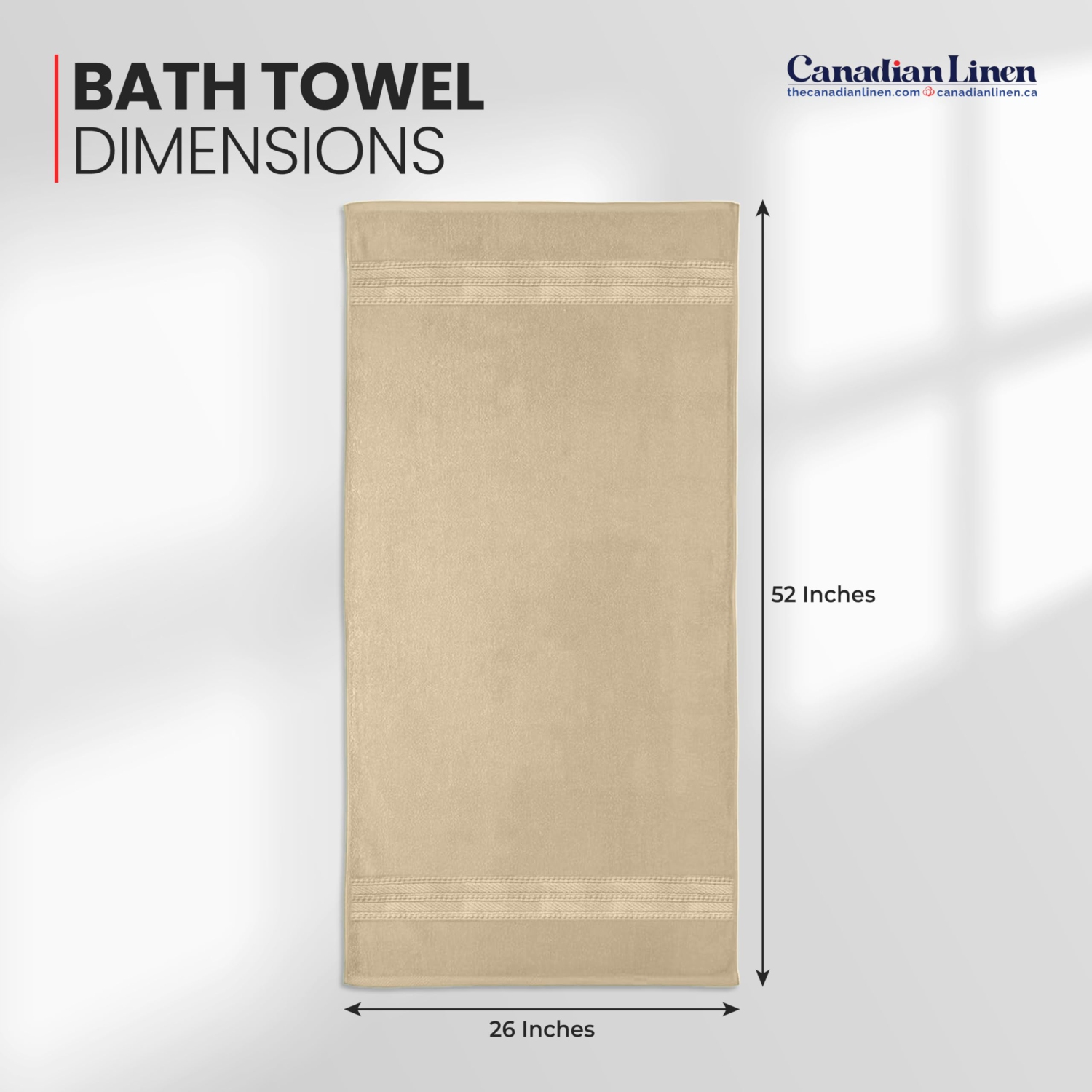 Canadian Linen Everest Luxury Bath Towels, 26”x52”, 4 Pack, 100% Cotton Soft Absorbent Lightweight Quick Dry Towels for Home, Hotel, Guest Room, Beige