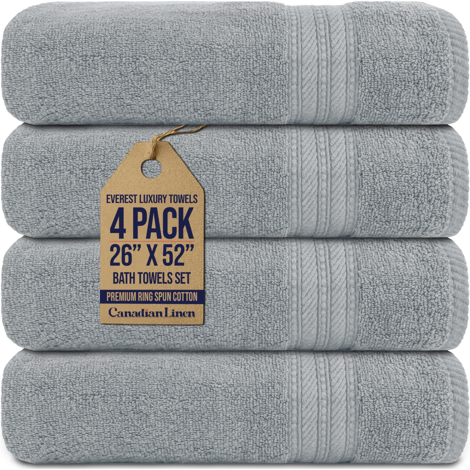Canadian Linen Everest – Serviettes de bain de luxe, 26 x 52&nbsp;po, paq. 4, absorbantes, 100 % coton, léger, séchage rapide pour la maison, le gym,