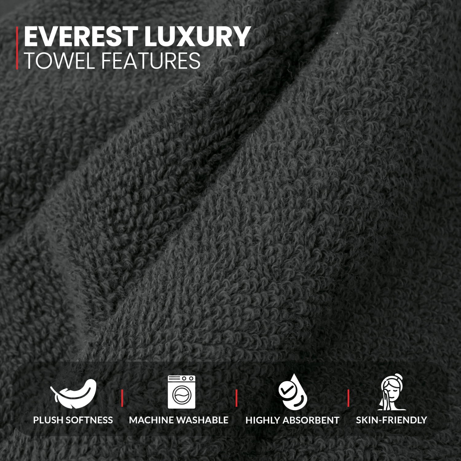Canadian Linen Everest Luxury Bath Towels, 26”x52”, 4 Pack, Soft Absorbent Lightweight 100% Cotton Quick Dry Towels for Hotels, Hair Salons, Dark Grey