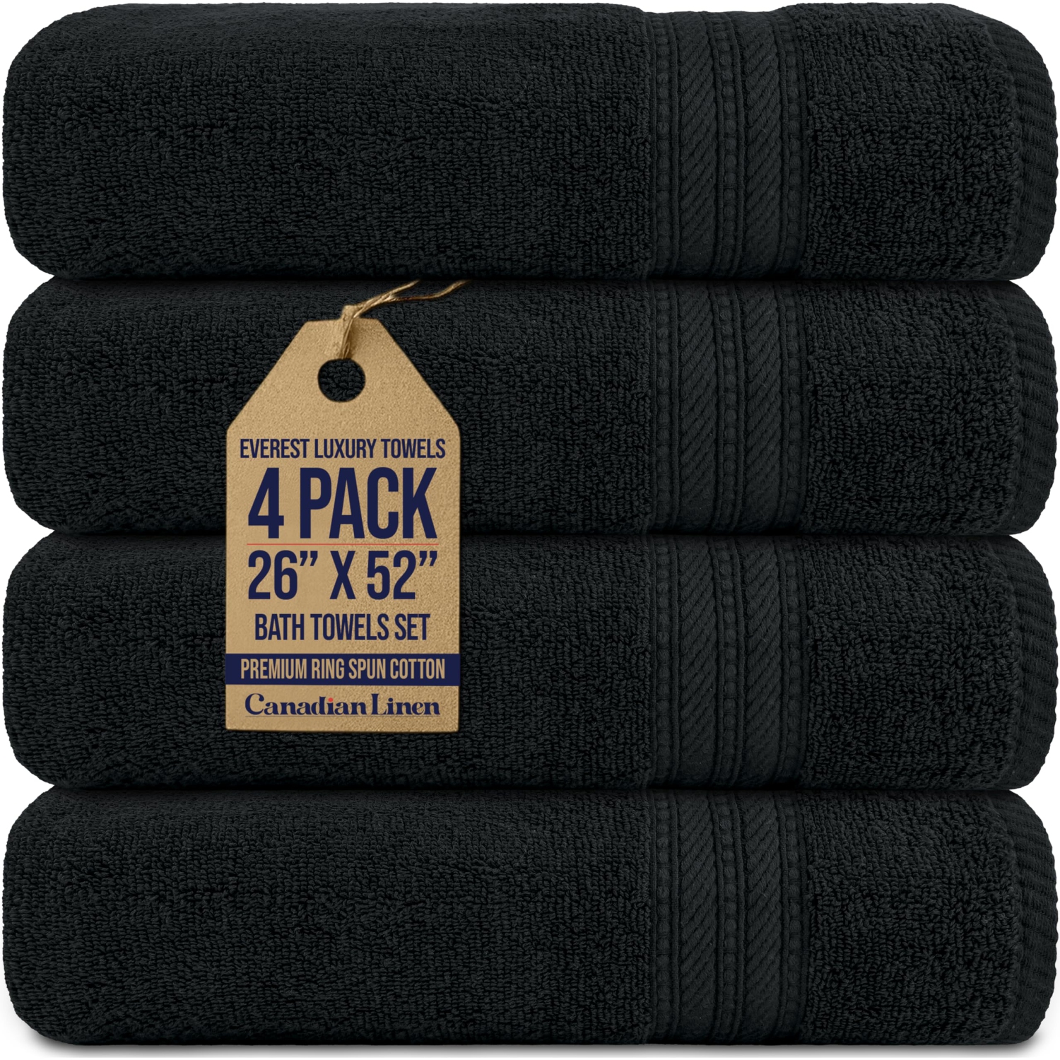 Canadian Linen Everest – Serviettes de bain de luxe, 26 x 52&nbsp;po, paq. 4, 100 % coton doux et absorbant à séchage rapide pour la maison, salons