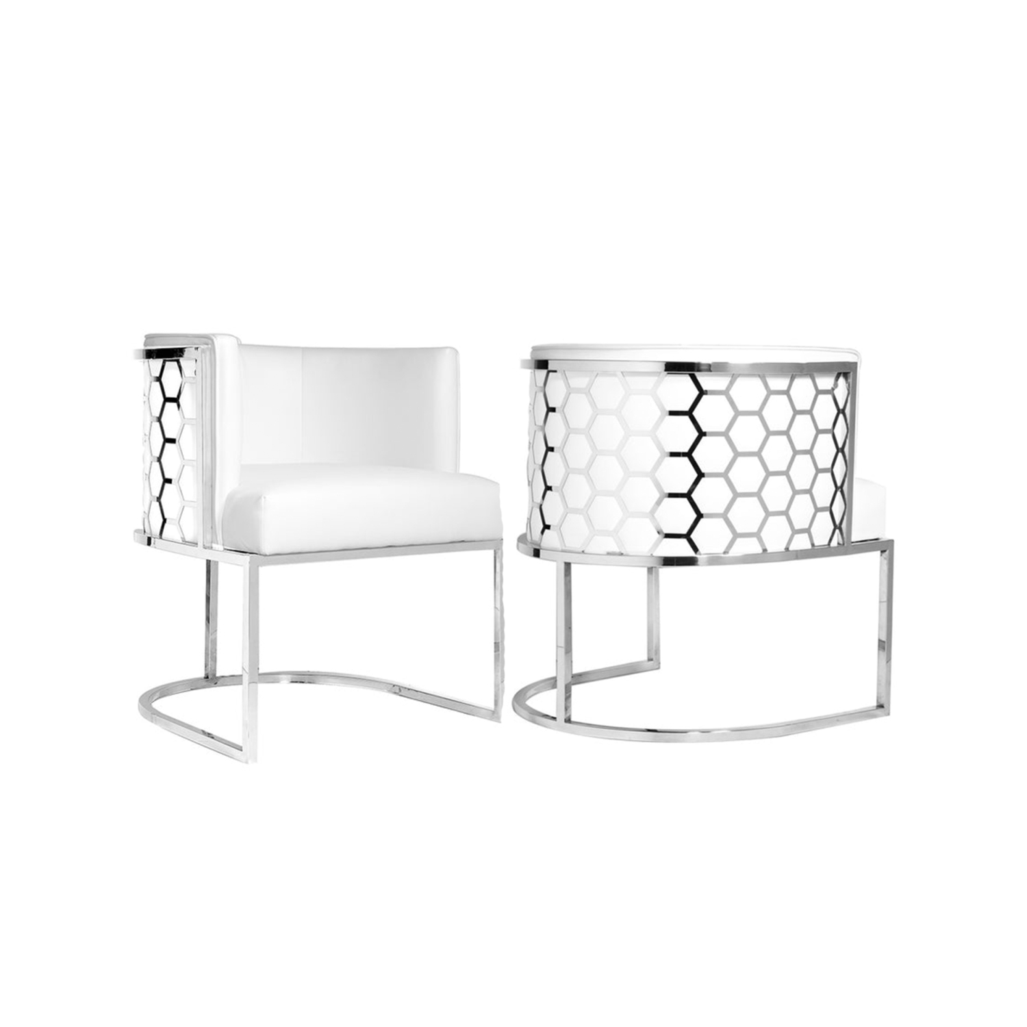 White Velvet Honeycomb Accent Chair in Chrome