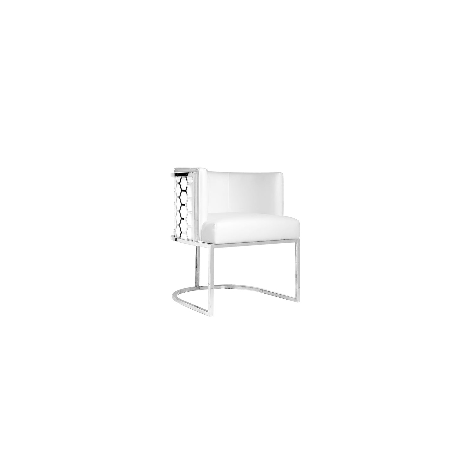 Queensons White Velvet Honeycomb Accent Chair in Chrome