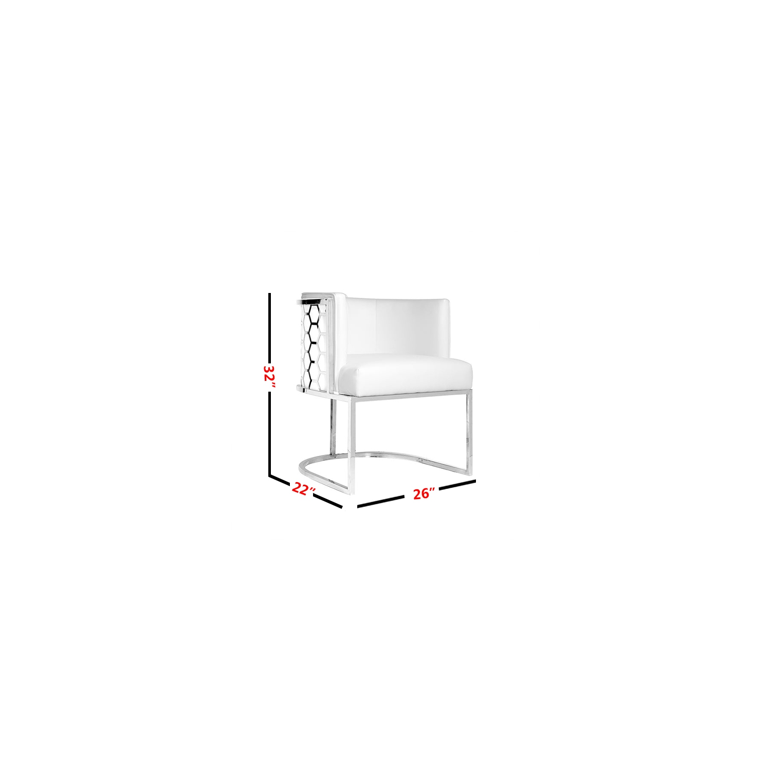 Queensons White Velvet Honeycomb Accent Chair in Chrome