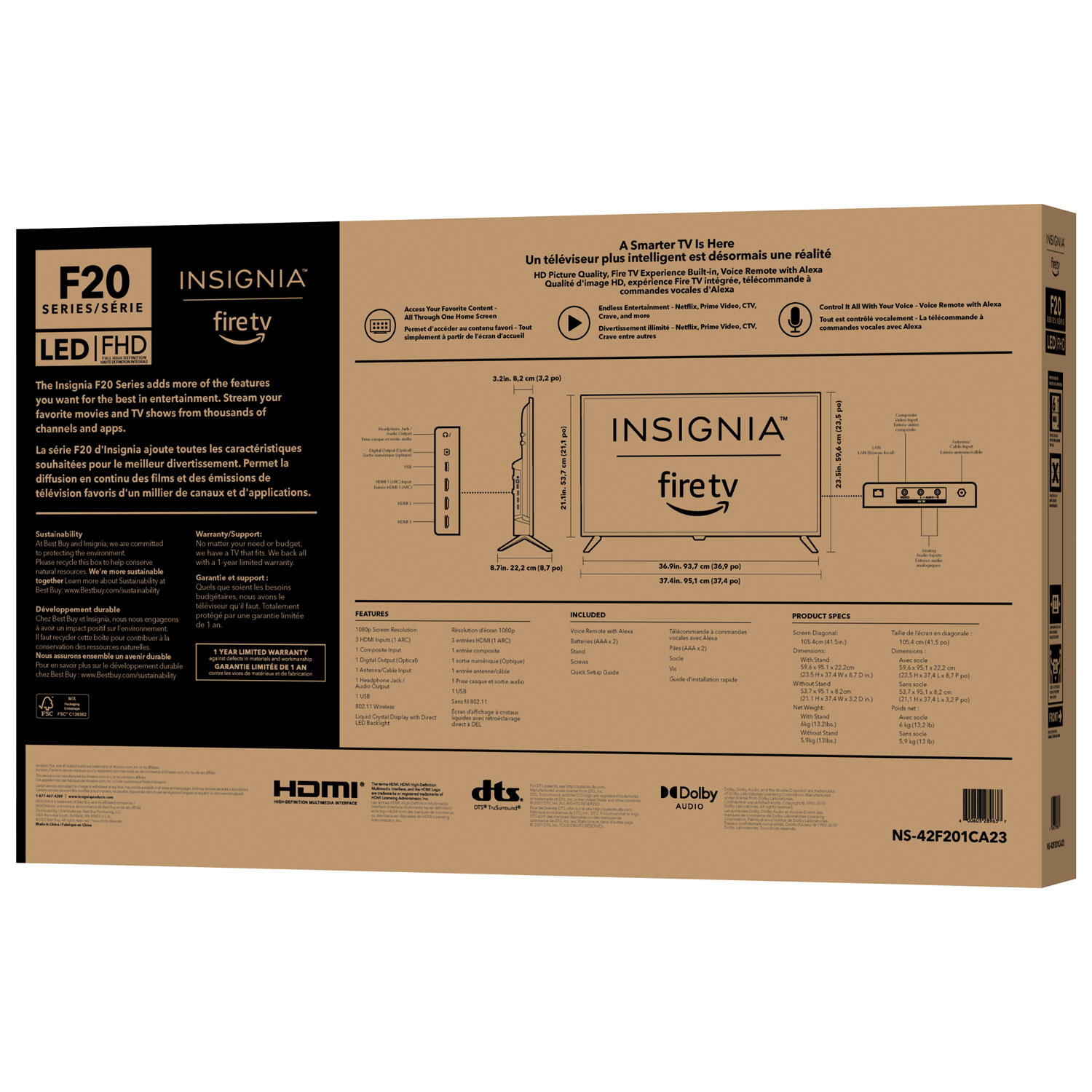 Téléviseur intelligent DEL 1080p de 42 po d'Insignia - Édition Fire TV - 2022 - Exclusivité de Best Buy